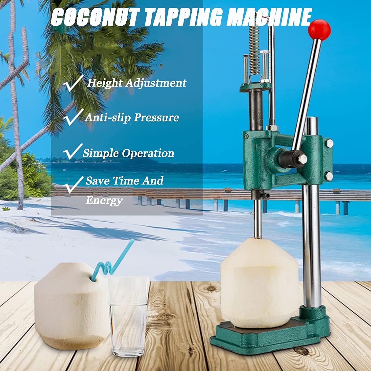 Stainless Steel Coconut Opener Tool - Heavy Duty Coconut Cracker with Thick Metal Base - Kitchen Gadget for Young/Tender Coconuts - Perfect for Home Use, Fruit Shops & Tropical Drink Preparation