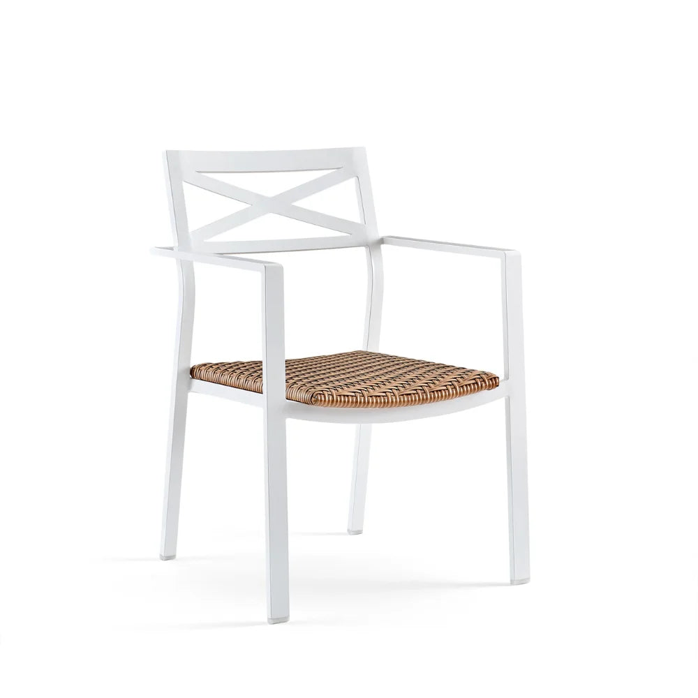 Premium Aluminum Outdoor Stackable Dining Armchairs with White Padded Cushions (Set of 4) - Weather-Resistant Patio Furniture for Backyard, Poolside & Garden Dining