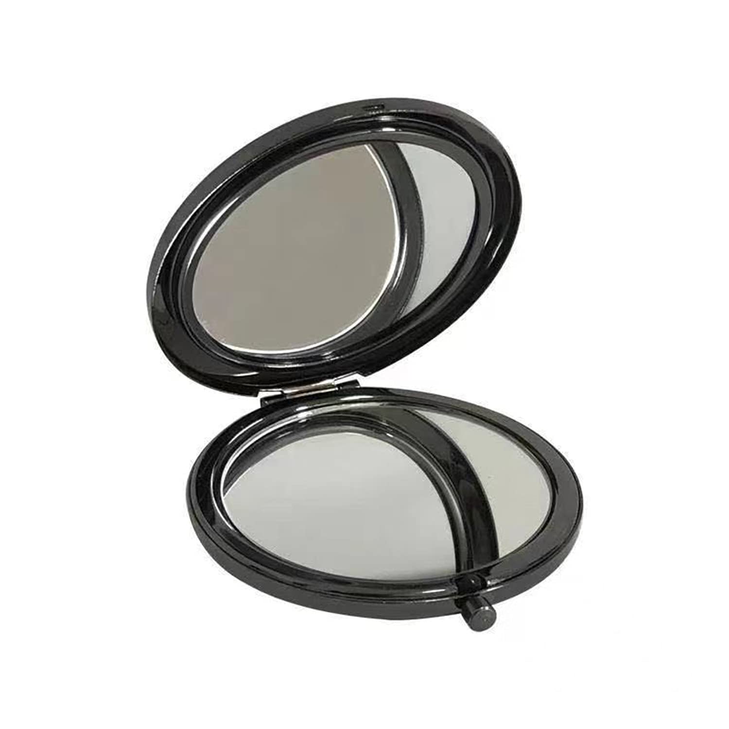 HREW 2-in-1 Folding Compact Mirror with 1x & 2x Magnification - Double Sided Travel Makeup Mirror for Purse, Pocket & On-the-Go - Perfect for Makeup Application, Eyebrow Grooming & Travel Essentials (Black)