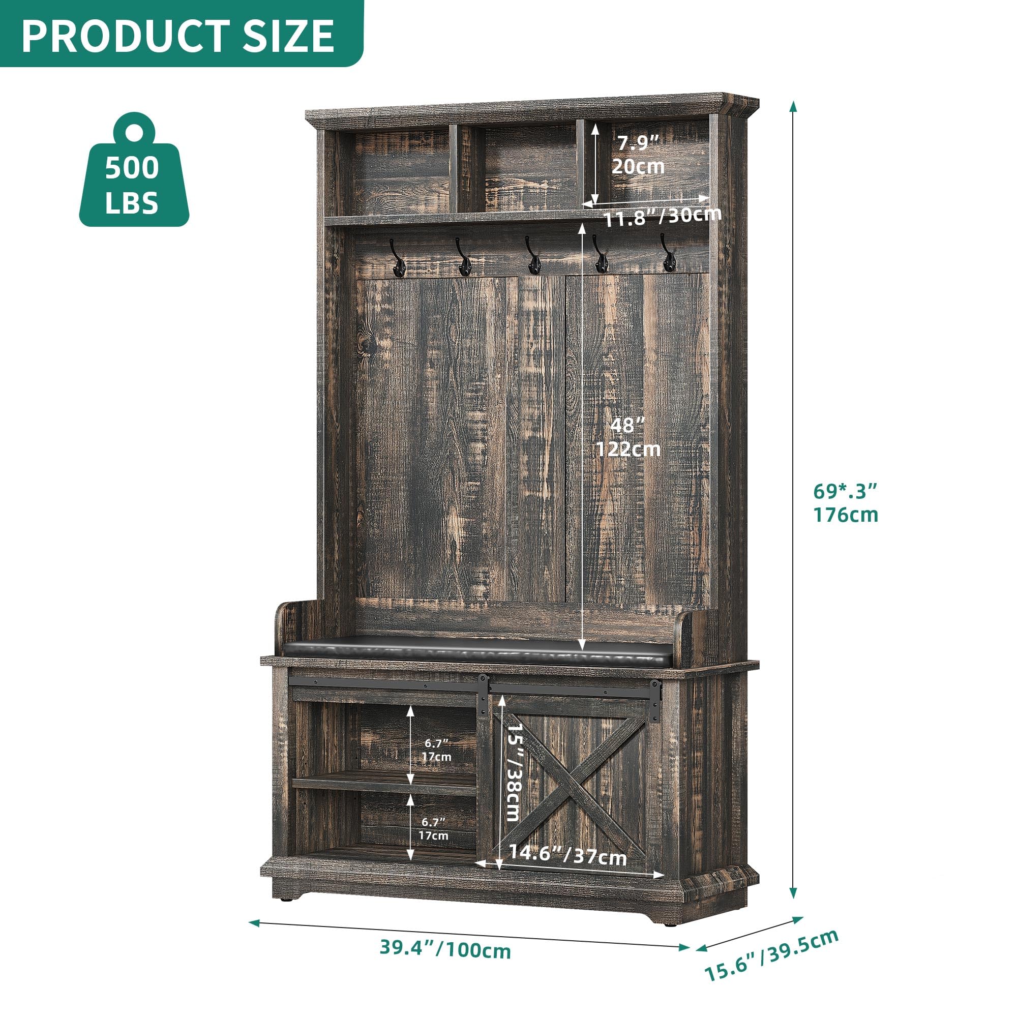 YITAHOME Hall Tree with Shoe Bench & Coat Rack - Rustic Oak Entryway Organizer with Storage Cabinet | Perfect for Hallway, Bedroom & Living Room | Space-Saving Furniture for Small Homes & Apartments