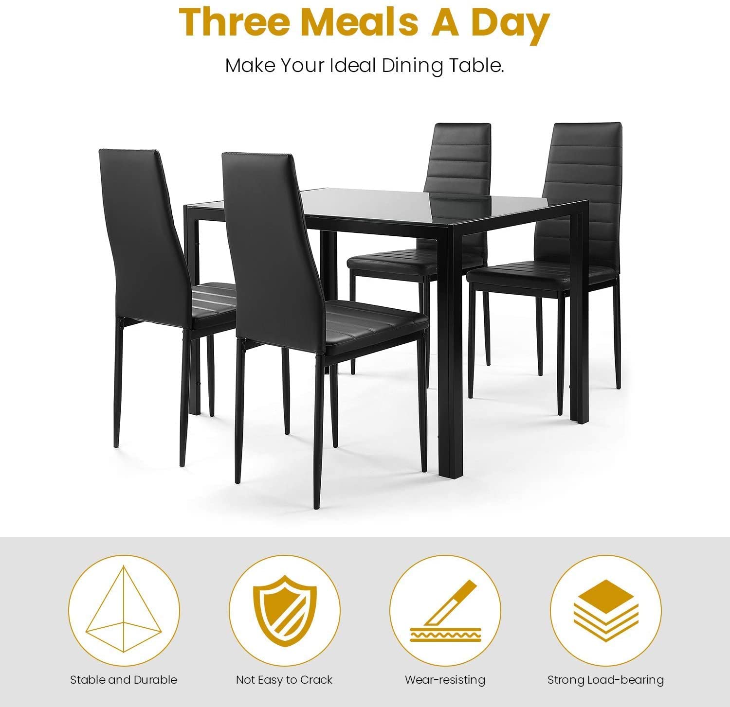 4-Piece Glass Dining Table Set with PU Leather Chairs - Modern Kitchen & Dining Room Furniture for Small Spaces | Perfect for Apartments, Breakfast Nooks & Cozy Family Meals