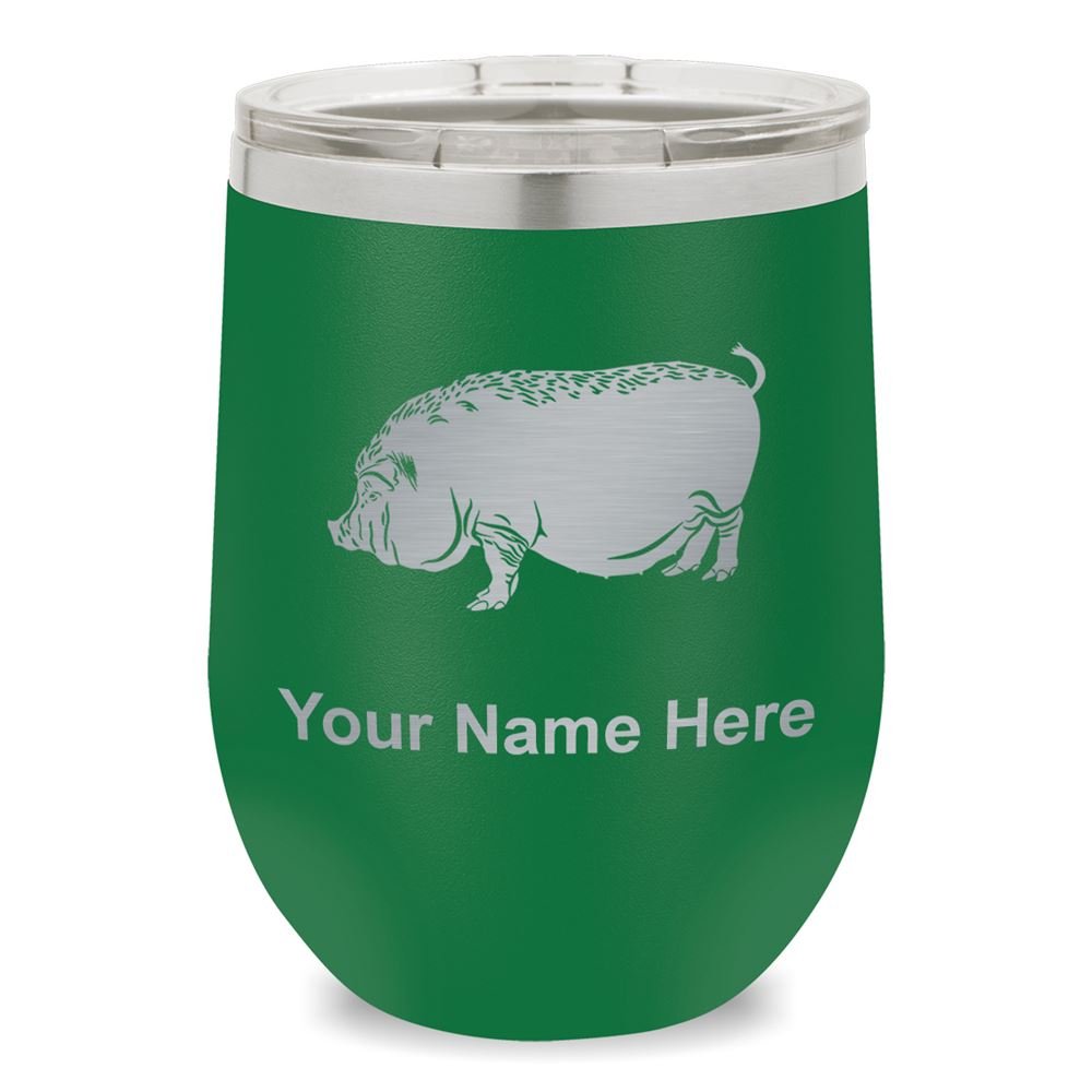 Personalized Engraved Wine Glass Tumbler with Vietnamese Pig Design - Perfect for Gifts, Parties & Home Decor (Green)