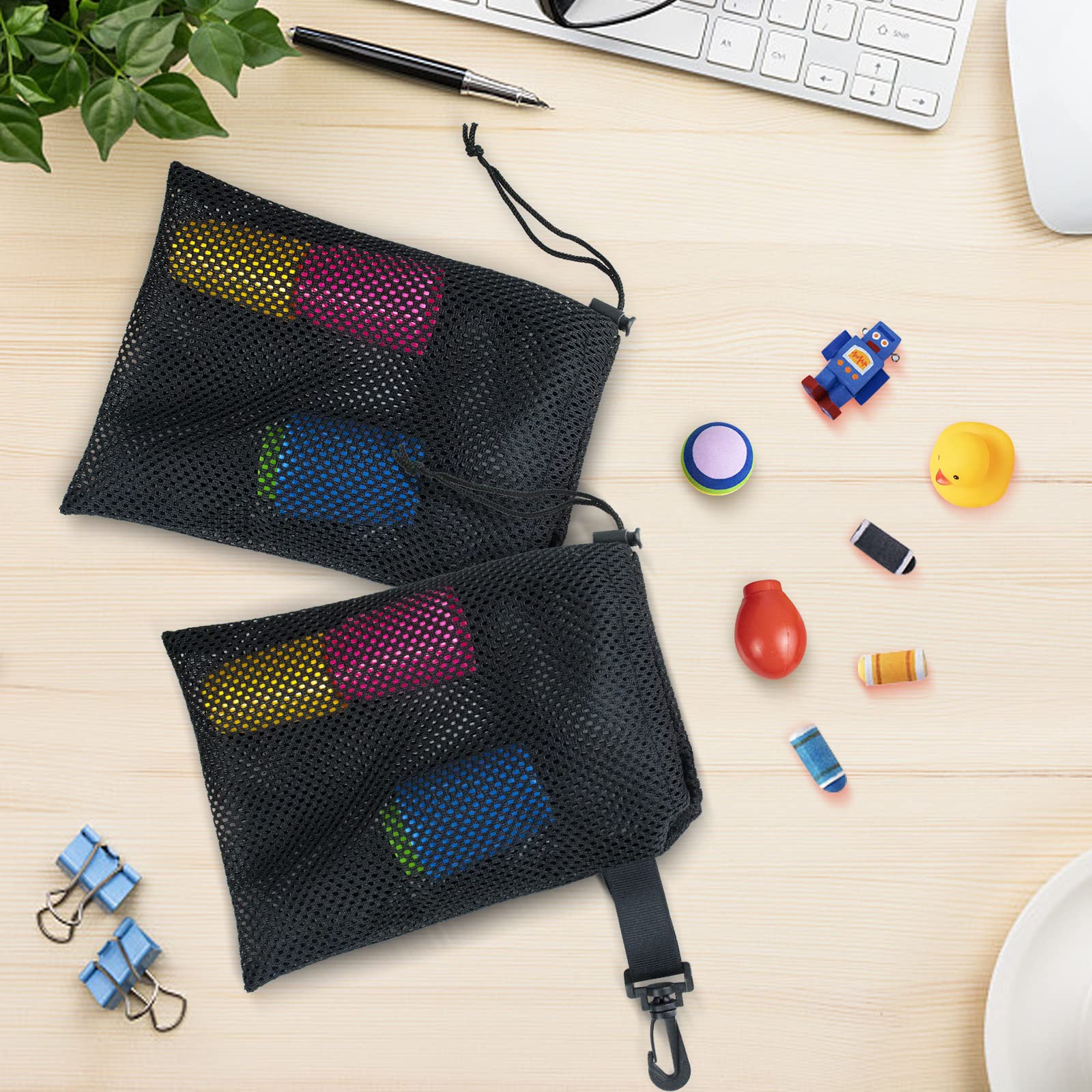 20 Pack Mesh Drawstring Bags with Clips - Durable Nylon Storage Pouches for Toys, Sports Gear & Outdoor Activities (5.9x7.9 Inch) - Perfect for Organizing Kids' Toys, Gym Equipment & Camping Essentials