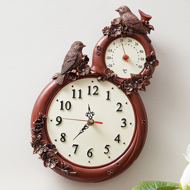 Vintage Wall Clock with Built-in Thermometer - Antique Home Decor for Living Room, Bedroom & Office