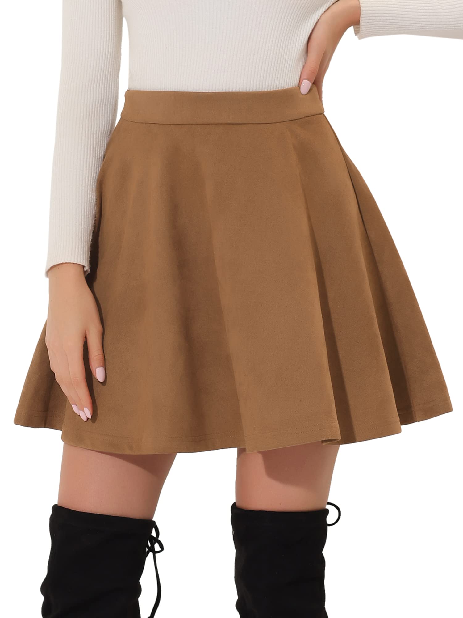 Allegra K Women's Faux Suede Mini Skirt - Flared A-Line Skater Skirt for Casual Wear | Perfect for Office, Date Night & Weekend Outfits
