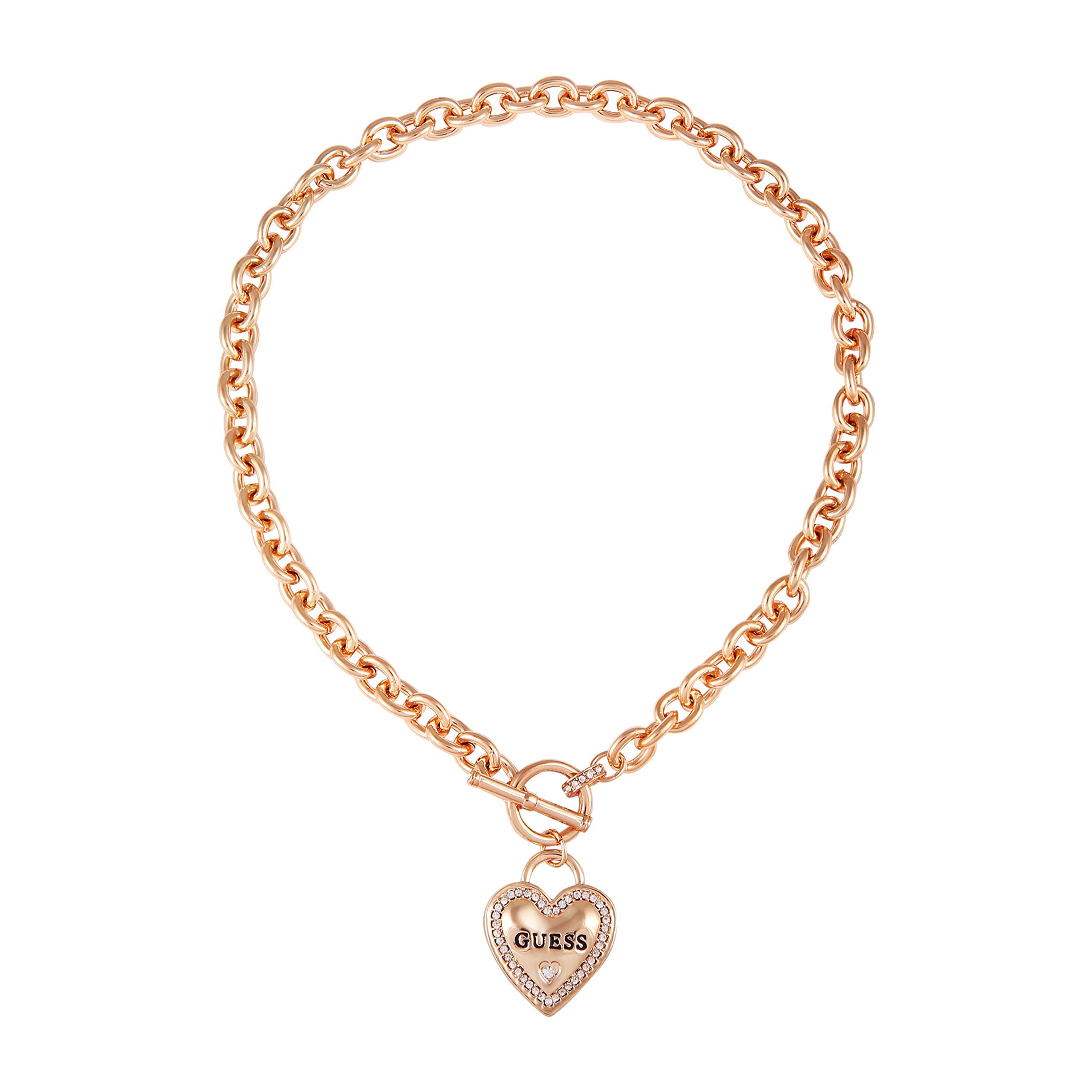 GUESS Gold-Tone Dangle Heart Charm Toggle Chain Necklace for Women - Elegant Layered Jewelry Gift for Valentine's Day, Anniversary & Date Night
