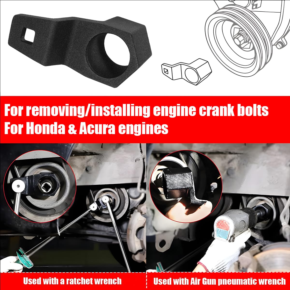 19mm Harmonic Balancer Socket & 50mm Crankshaft Pulley Wrench Tool Kit - Professional Car Crankshaft Pulley Removal Tool for A-cura Engines | Automotive Repair Accessories | Perfect for DIY Mechanics & Professional Garage Use