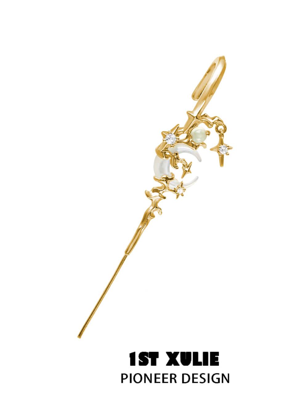 18K Platinum & 24K Gold Ear Hook Needle Piercing Earrings - MYTH OF THE MOON™ - Hypoallergenic Luxury Earrings for Sensitive Ears, Perfect for Parties, Weddings & Special Occasions