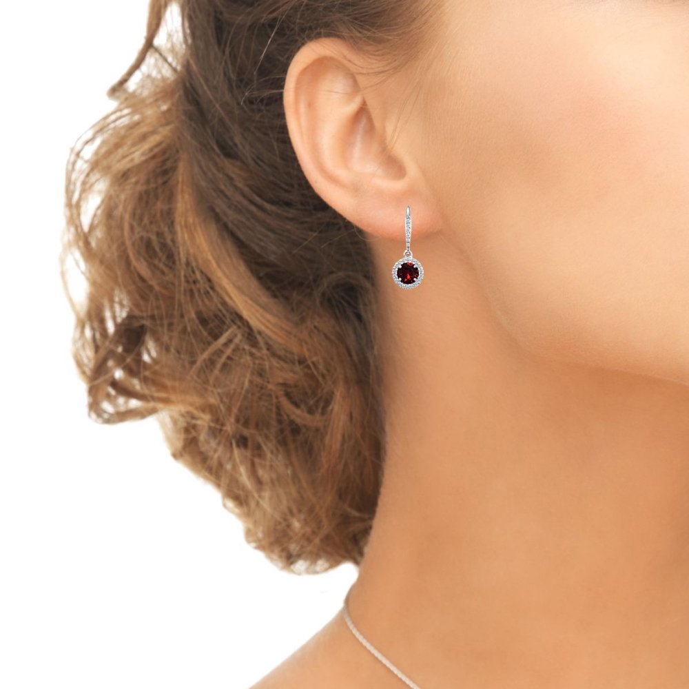 Sterling Silver Halo Dangle Earrings with Crystals for Party