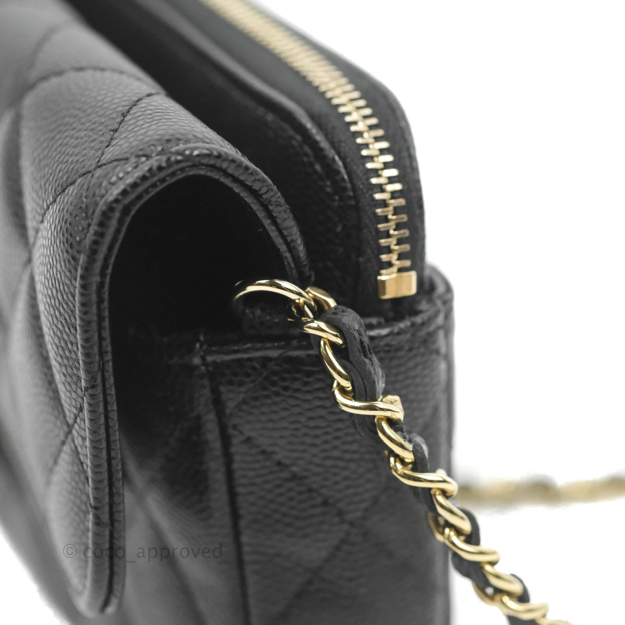 Chanel Classic Flap Phone Holder With Chain - Black Caviar Leather & Gold Hardware 22A - Luxury Phone Crossbody Bag for Women, Perfect for Parties & Daily Use