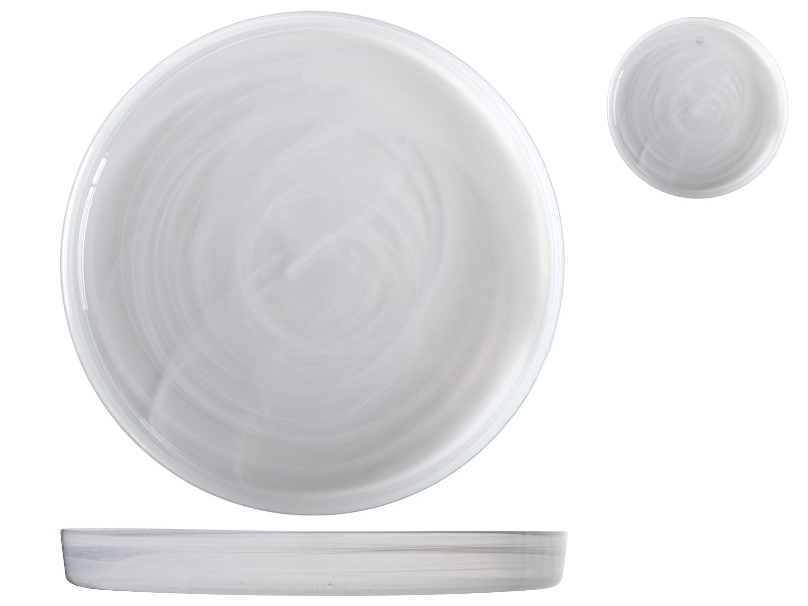 H&H Set of 6 White Alabaster Glass Plates - 33cm Dinner Plates for Fine Dining, Wedding Decor & Elegant Table Settings
