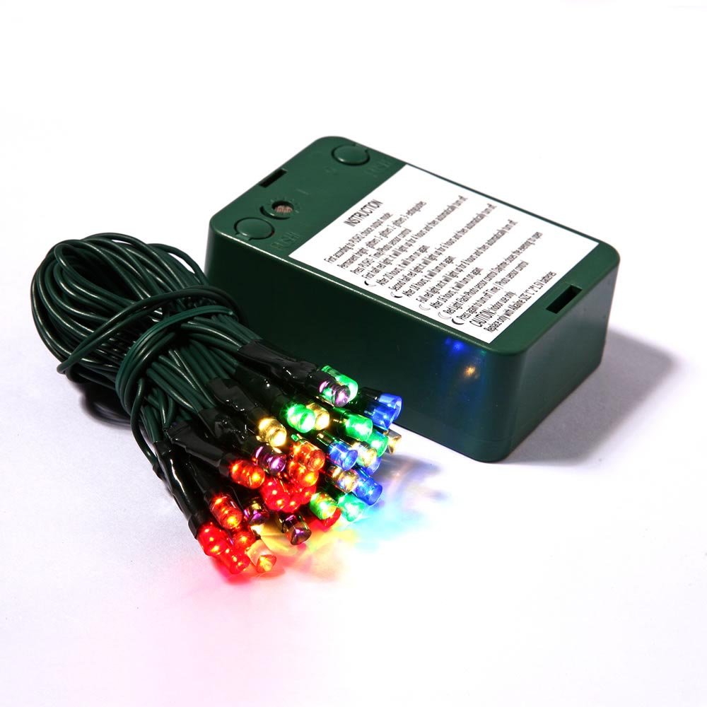 Vickerman 35-Count Battery Operated Wide-Angle LED String Lights with Timer - Brown Wire, Multicolor Christmas Lights for Indoor/Outdoor Decor, Party, Wedding & Holiday Lighting