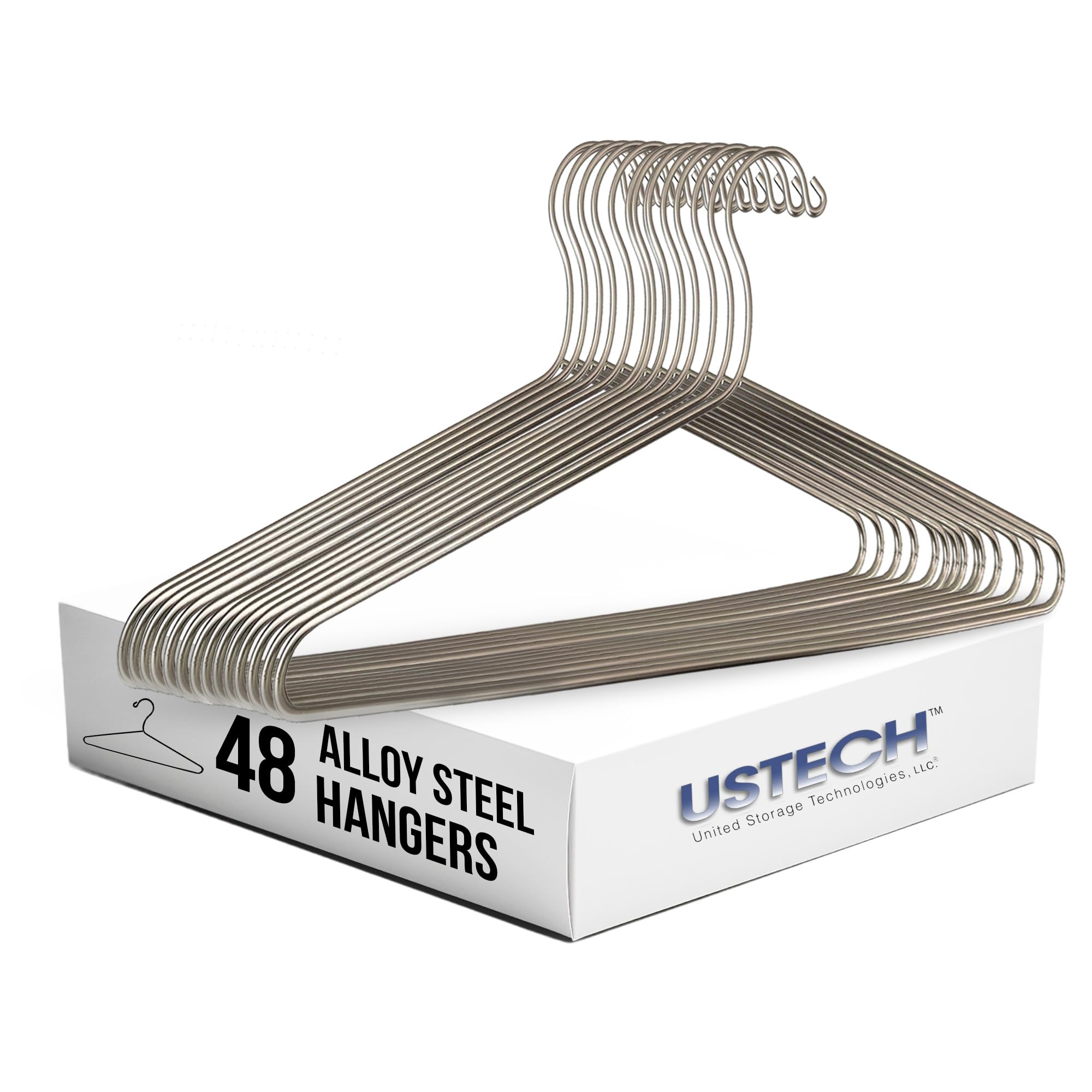 48 Pack Heavy Duty Stainless Steel Wire Clothes Hangers with Shoulder Notch - Ultra Thin Non-Slip Space Saving Hangers for Coats, Shirts, Dresses - Ideal for Closet Organization, Retail Stores & Home Wardrobes