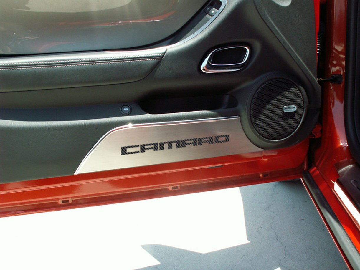 American Car Craft Yellow Door Kick Plates - 2pc Camaro Style for Enhanced Protection