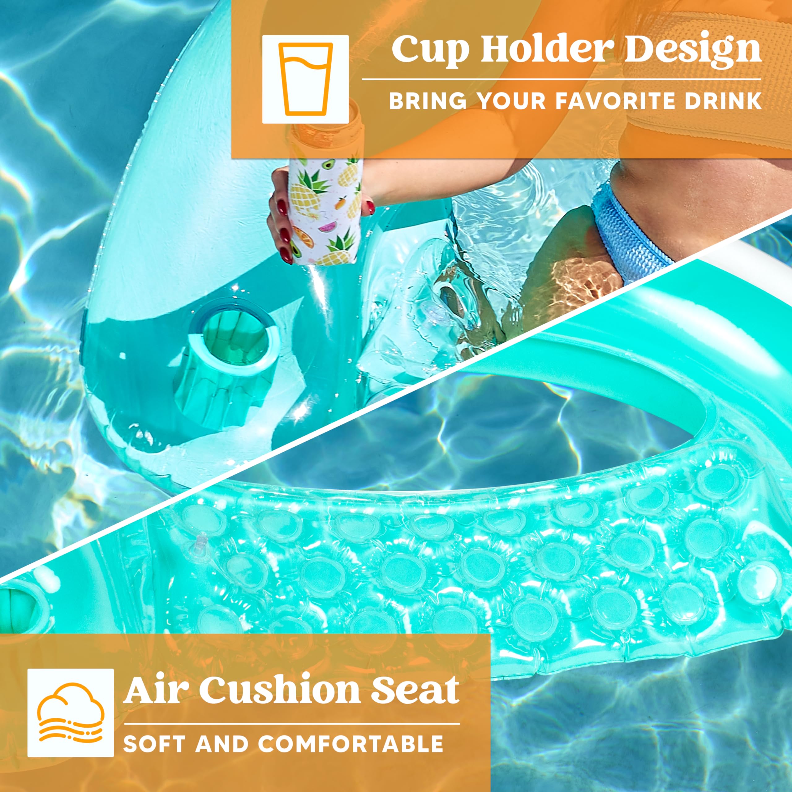 **SLOOSH 2-Pack Inflatable Pool Floats for Adults - Floating Chairs with Cup Holders, Blow-Up Hammock Noodle Mat for Relaxing Summer Fun - Perfect for Swimming Pools, Beaches & Backyard Parties**
