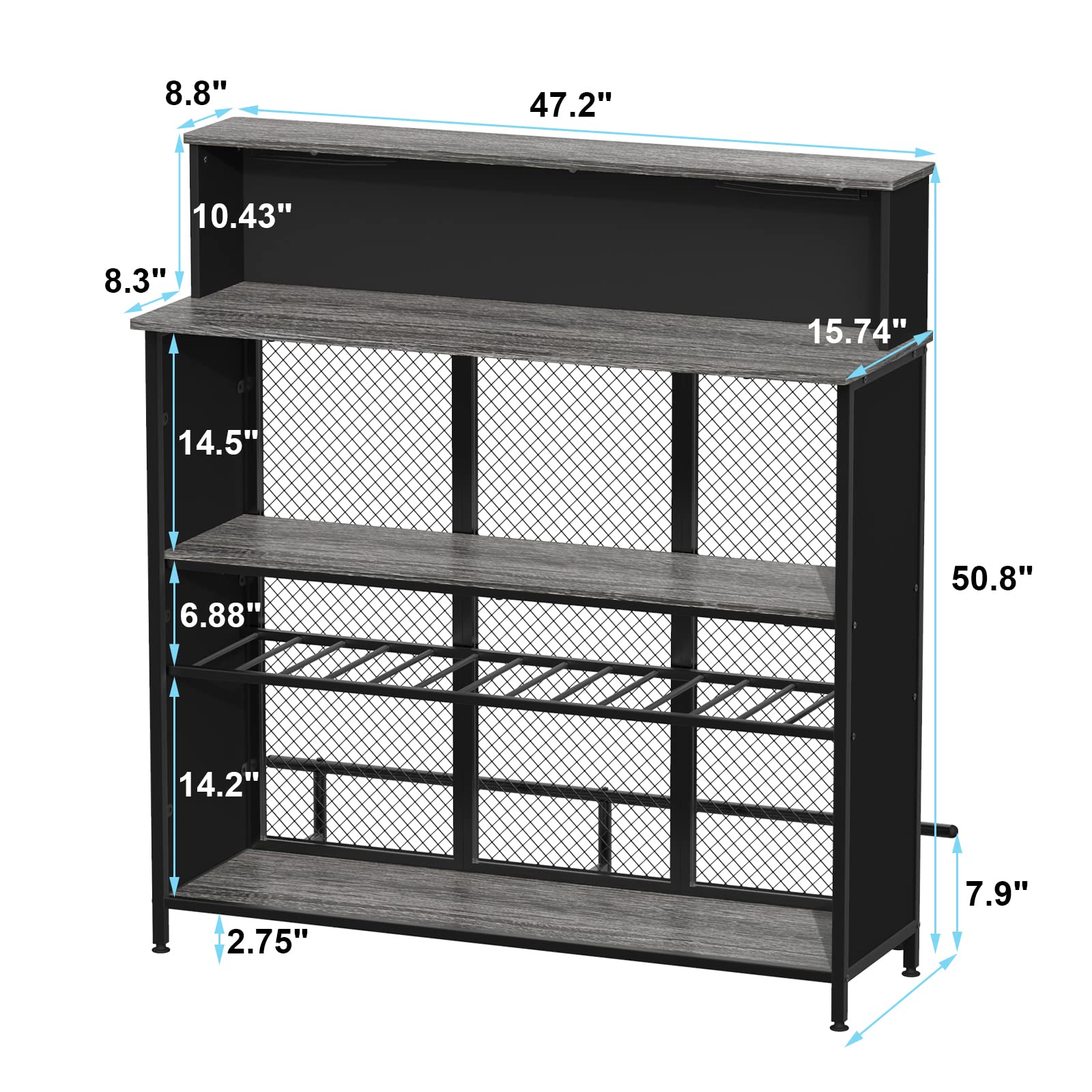 GDLF Home Bar Unit - Mini Bar Liquor Cabinet with Storage & Footrest for Kitchen, Pub, Living Room - Space-Saving Grey Bar Furniture for Small Spaces & Entertaining