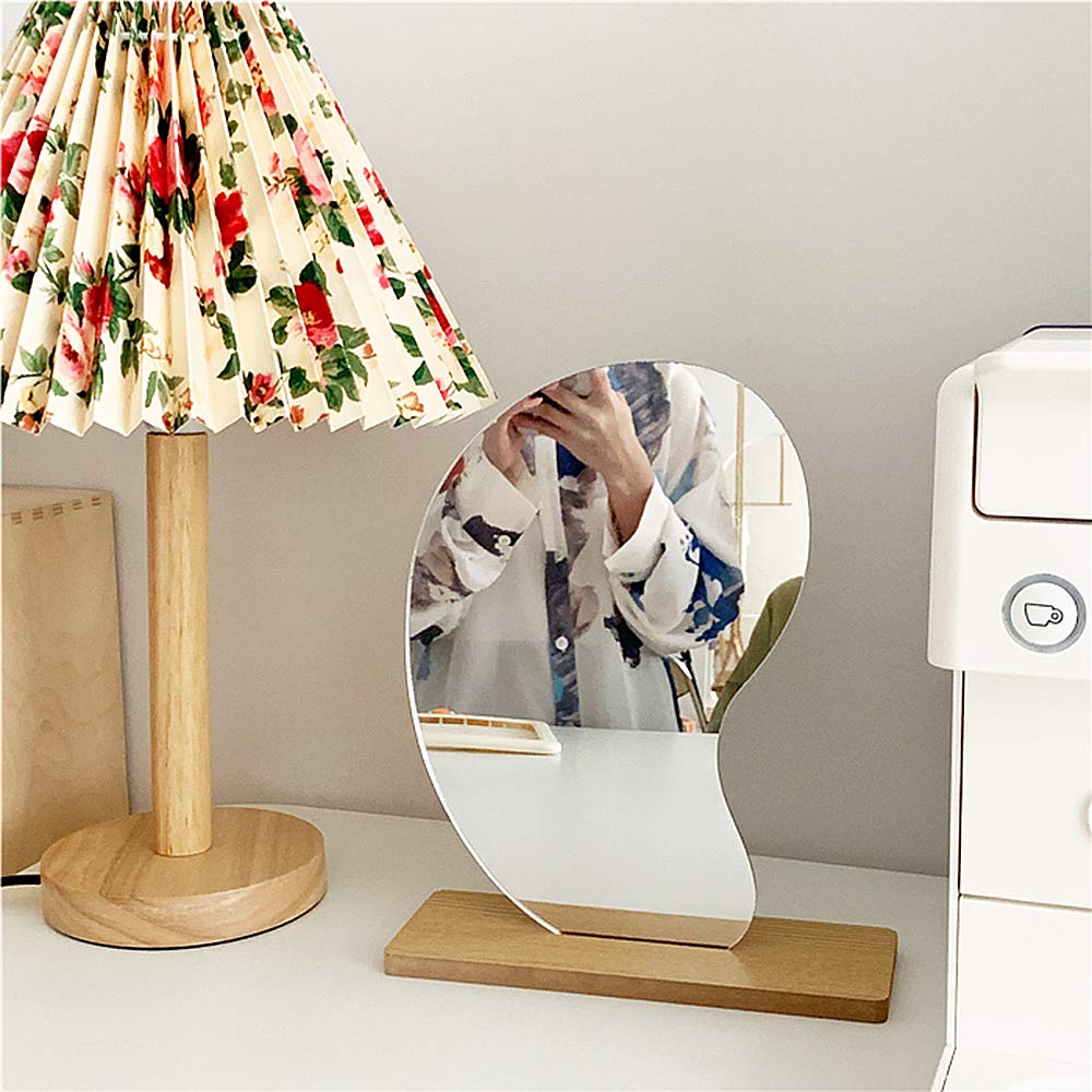 Acrylic Table Makeup Mirror with Wooden Base - 24x15cm Mango-Shaped Vanity Mirror for Bedroom & Desktop Decoration | Perfect for Dressing Table, Home Decor, and Gift Ideas