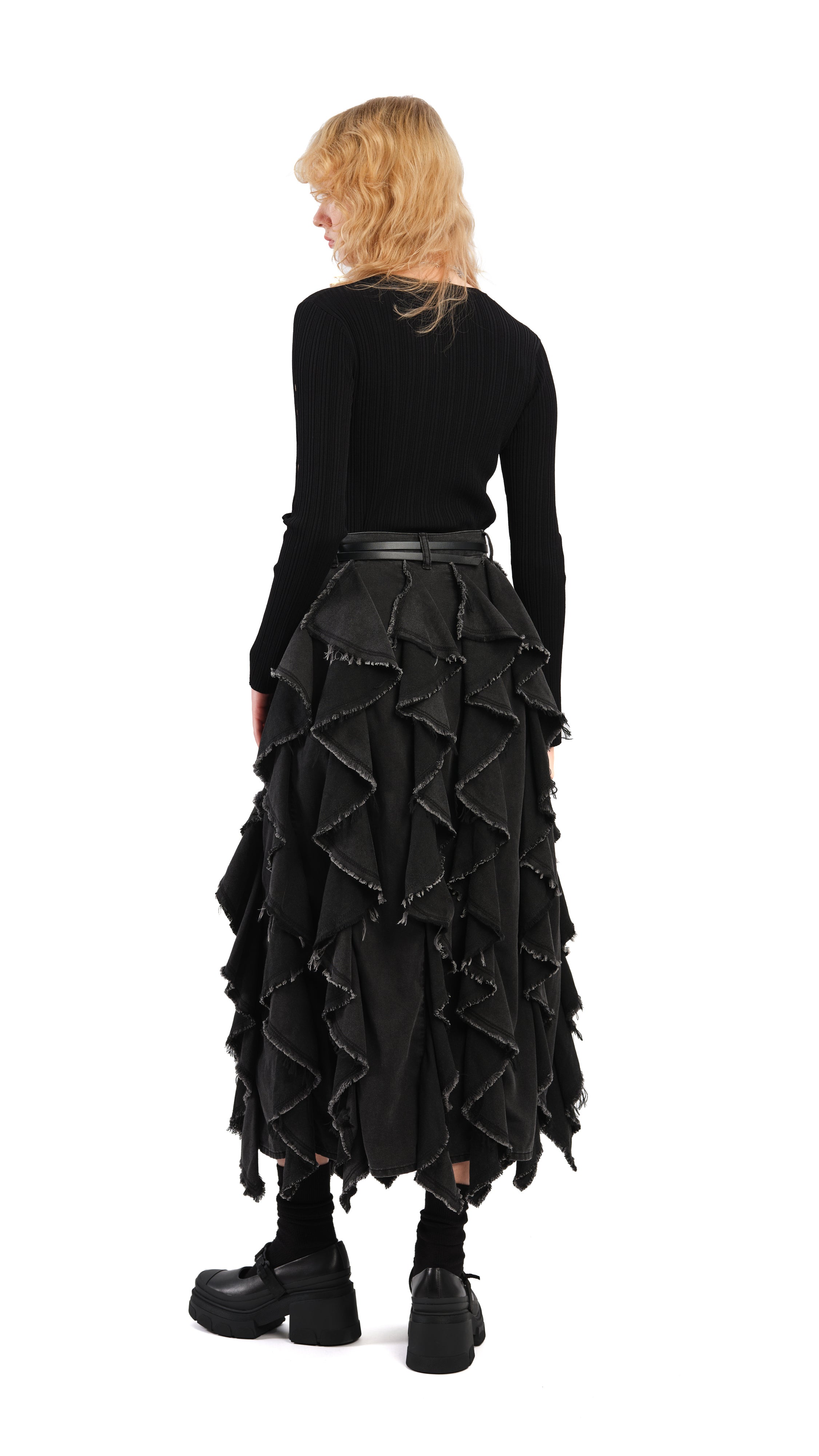 Stylish Ruffles Denim Skirt for Women - Trendy High Waist A-Line Skirt with Flared Hem - Perfect for Casual Outfits, Date Nights & Summer Fashion