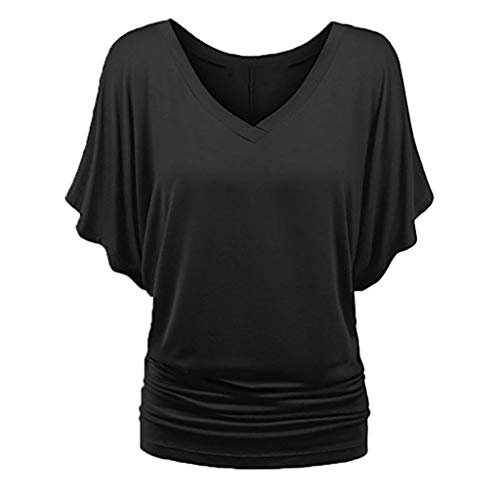 Plus Size Women's V-Neck Batwing Sleeve T-Shirt - Solid Color Loose Casual Top with Fold Hem | Perfect for Summer Outfits, Beach Wear & Everyday Comfort