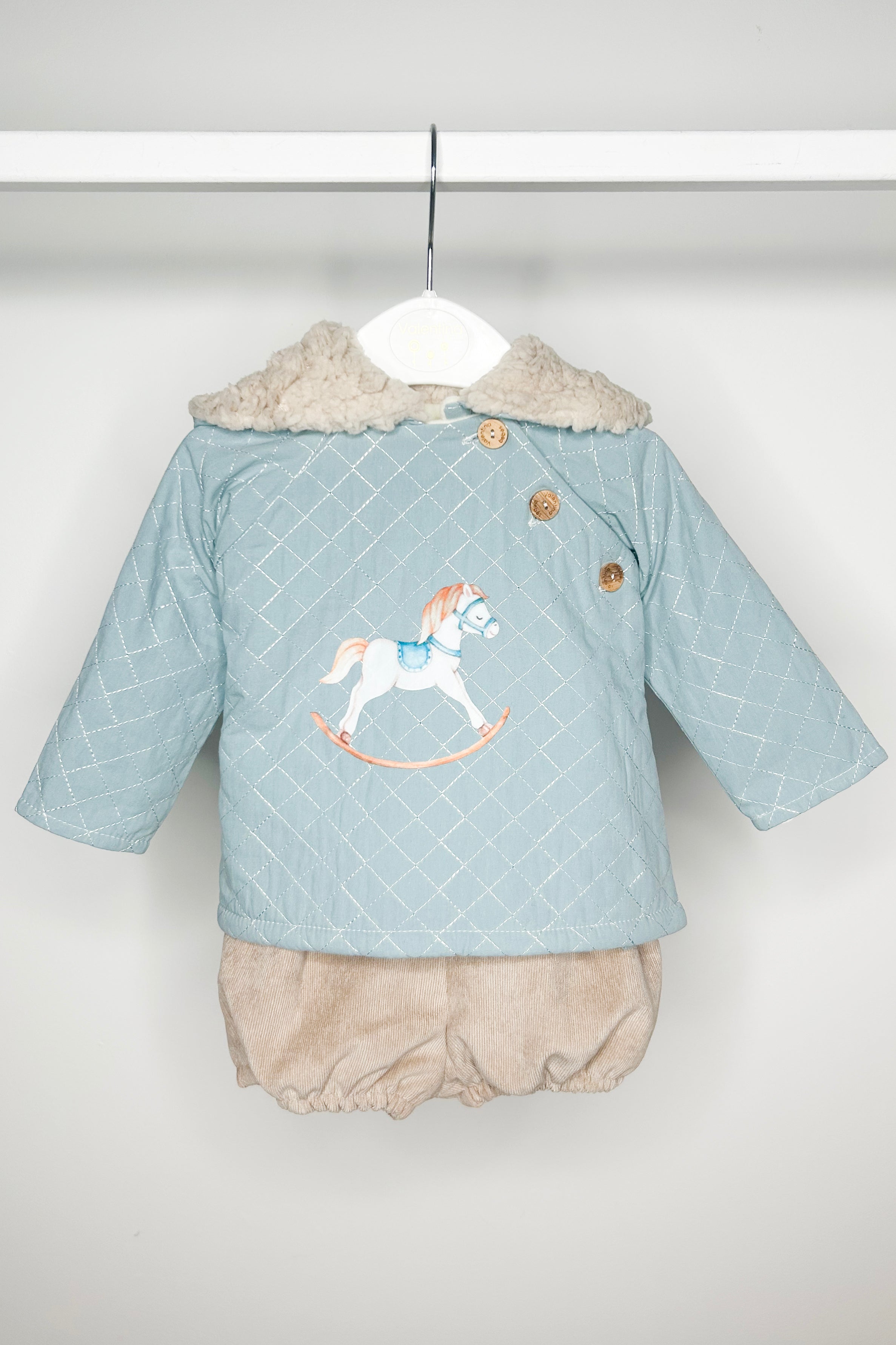 Lawrence Teal Rocking Horse Hoodie & Shorts Set - Soft Cotton Kids Lounge Wear for Boys & Girls - Perfect for Playtime, Home Relaxing & Family Photos