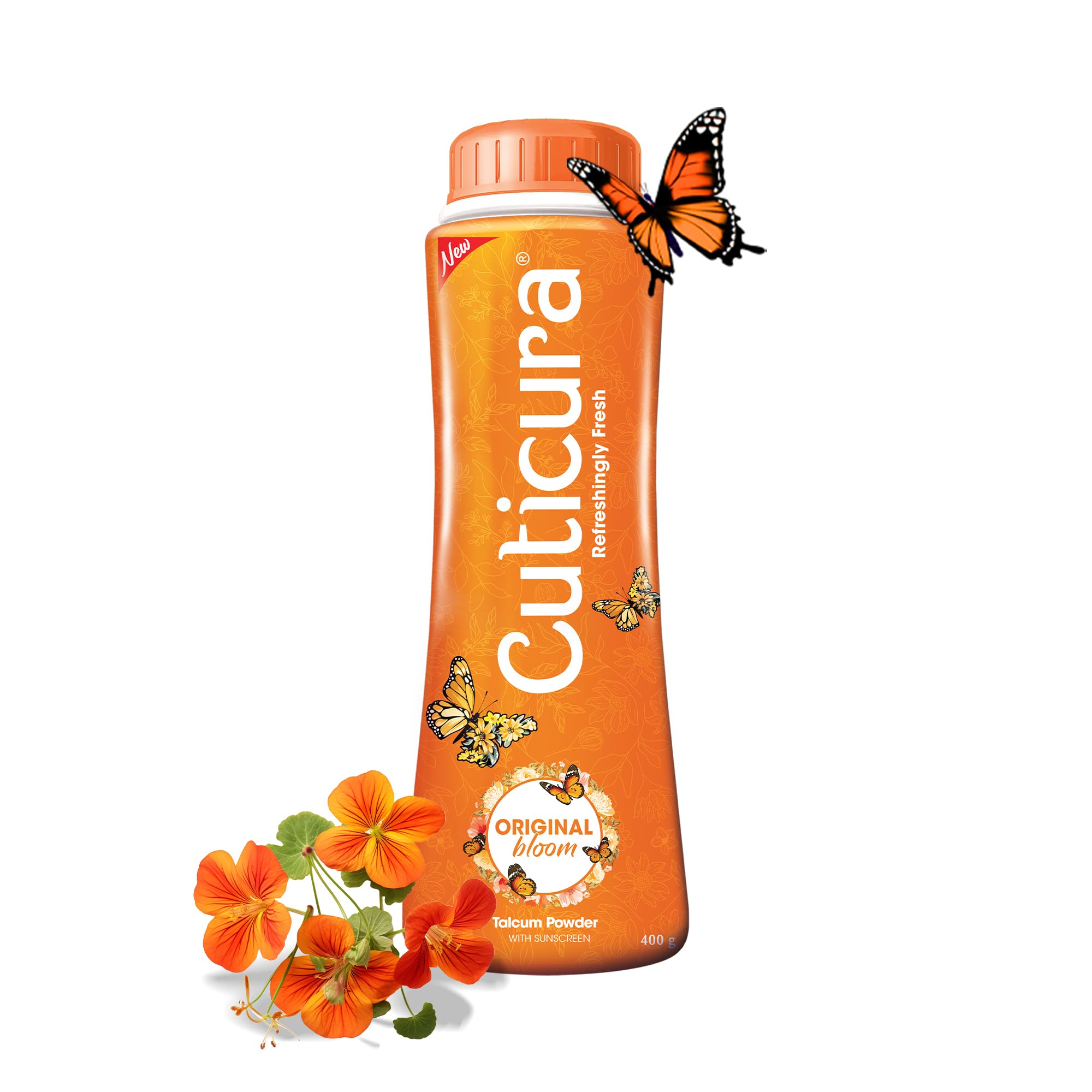 Cuticura Original Bloom Talcum Powder with Sunscreen 400g | Odor Control & Long-Lasting Fragrance | 100% Vegan & Cruelty-Free | Refreshingly Fresh Talc for Daily Use, Gym, Travel & Post-Shower Comfort