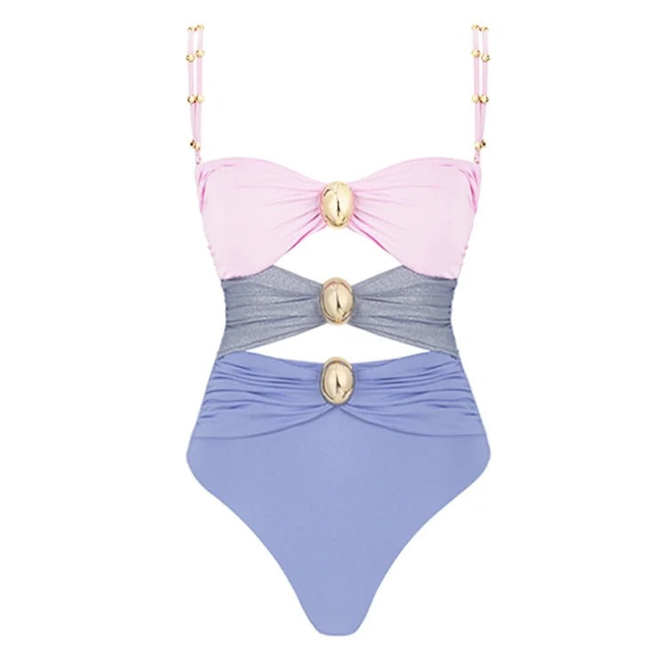 Color Block One Piece Swimsuit with Matching Sarong - Women's Bathing Suit for Beach, Pool & Vacation - Stylish Swimwear Set for Summer Getaways