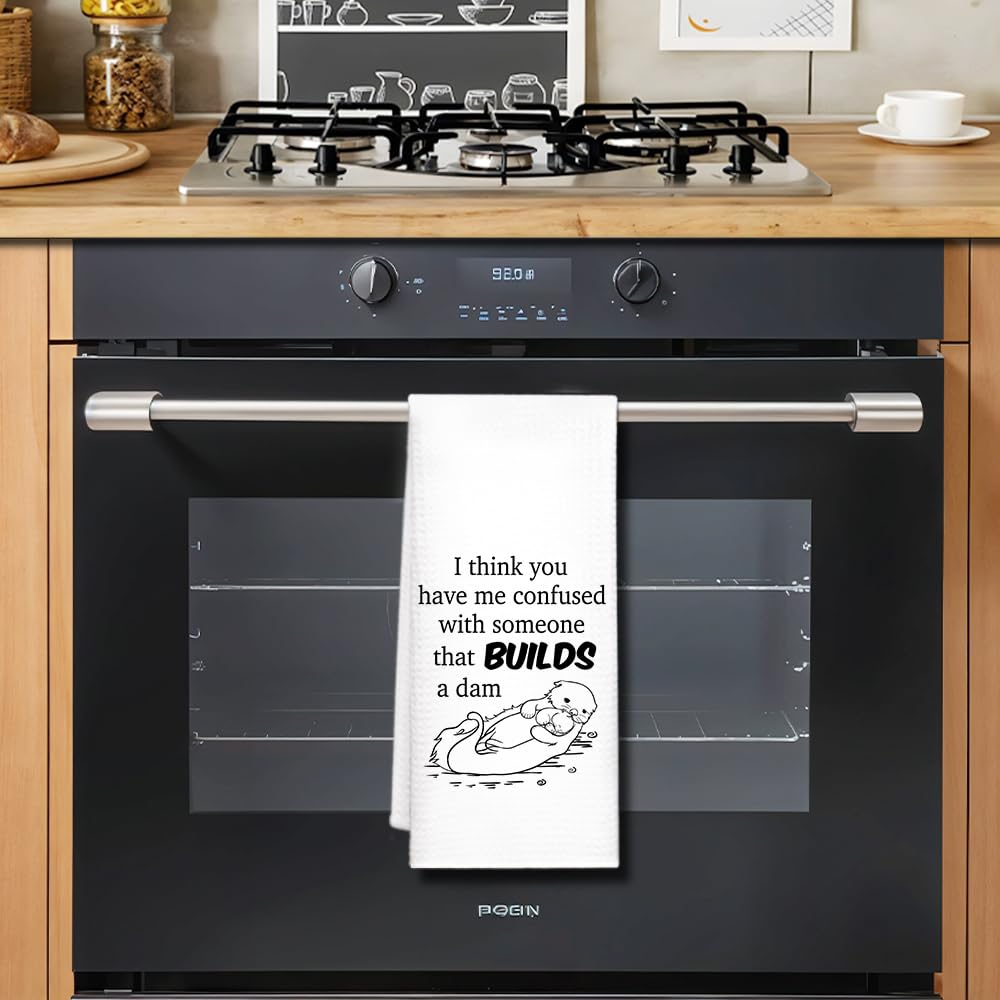 Funny Kitchen Towels - 'I Think You Have Me Confused with Someone That Builds A Dam' - 100% Cotton Highly Absorbent Dish Towels for Kitchen Decor, Neighbor Gifts & Housewarming Presents - Perfect for Cooking, Cleaning & Adding Humor to Your Home