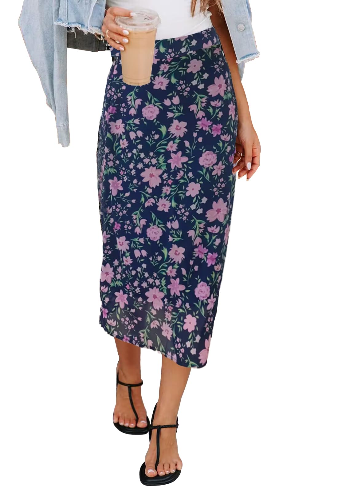 Women's Floral Print Midi Skirt - High Elastic Waist with Zipper, Vintage Boho Long Skirt for Women | Perfect for Casual Wear, Summer Outfits, and Boho Chic Style
