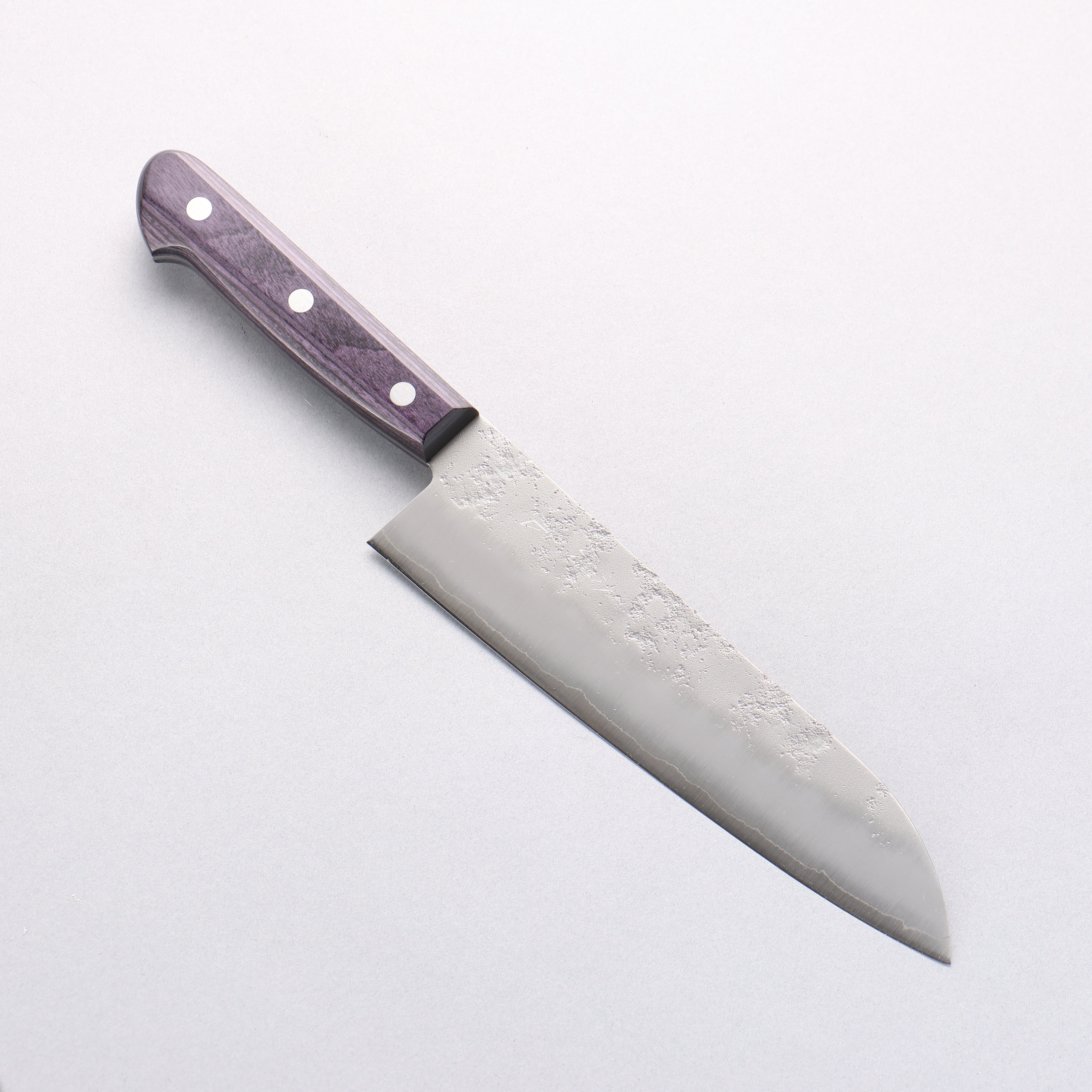 Premium OUL Silver Steel No.3 Nashiji Santoku Knife 180mm with Purple Pakkawood Handle - Japanese Chef Knife for Slicing, Dicing & Chopping Vegetables, Meat & Fish - Perfect for Home Kitchen & Professional Use