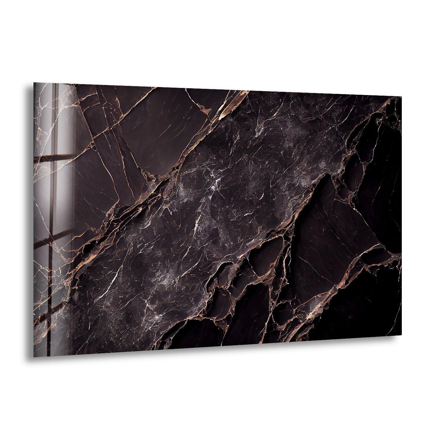 Black Marble Natural Abstract Glass Wall Art - Modern Home Decor for Living Room, Bedroom & Office | Elegant Glass Wall Sculpture for Contemporary Interior Design