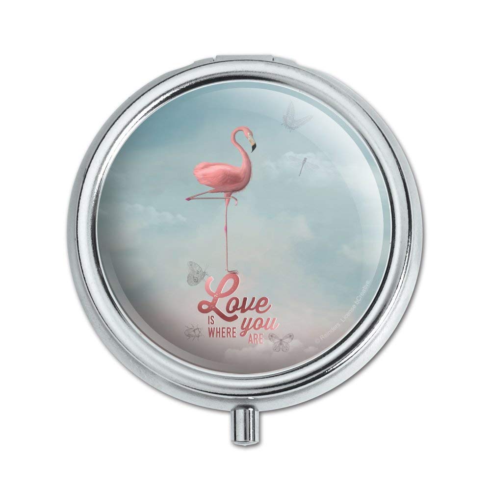 Flamingo Love is Where You Are - Cute Pink Flamingo Pill Case & Trinket Box - Perfect Gift for Travel, Home Decor, and Jewelry Storage