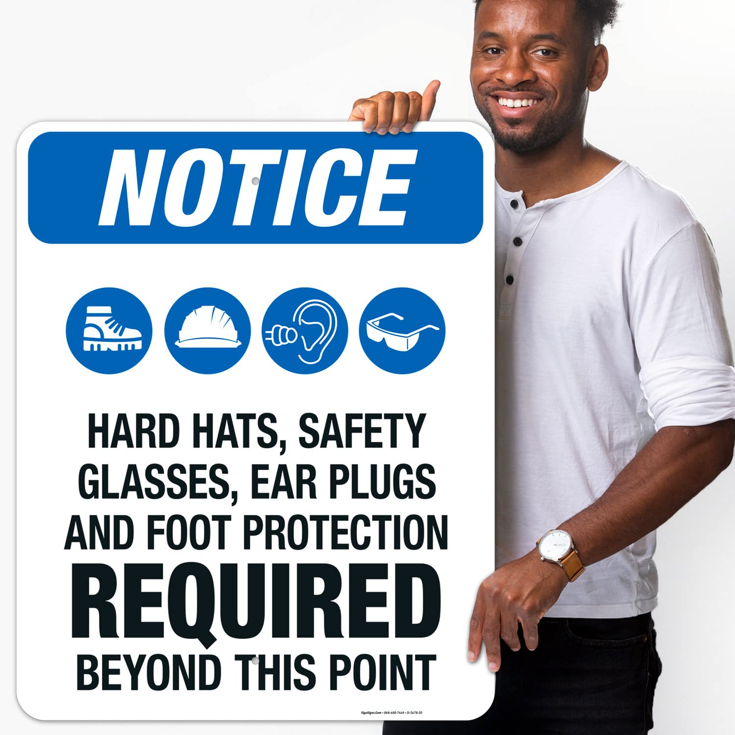 OSHA Compliant Safety Signs - Sigo Signs 'Hear Hats Safety Glasses Ear Plugs Foot Protection Required' 24x30 Inch Aluminum Sign | Rust-Free .063 Aluminum, Fade Resistant for Indoor/Outdoor Use | Made in USA | Perfect for Construction Sites, Factories & Workplaces