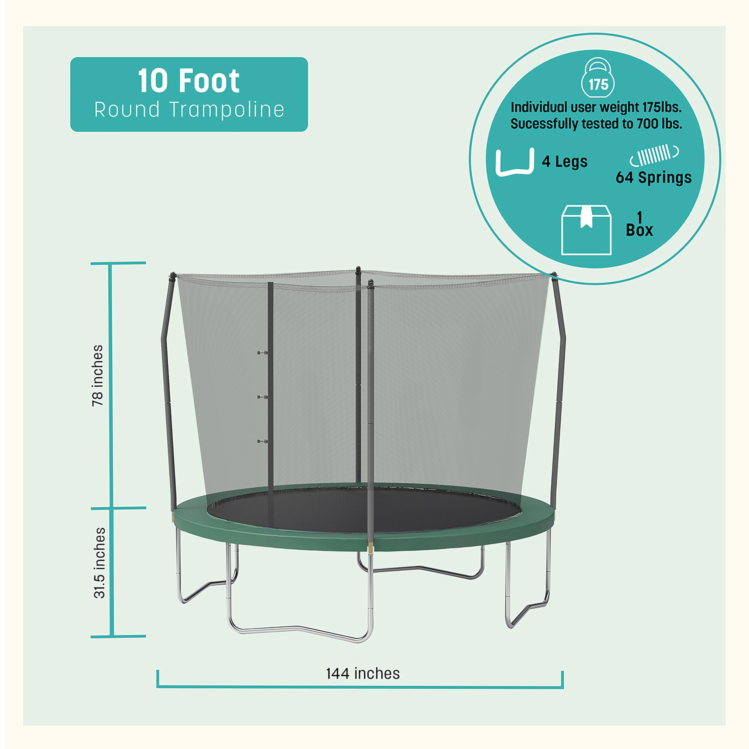 Skywalker Trampolines 10-Foot Round Trampoline with Safety Enclosure & Springs - Perfect for Backyard Fun, Kids Outdoor Play, and Family Fitness Activities