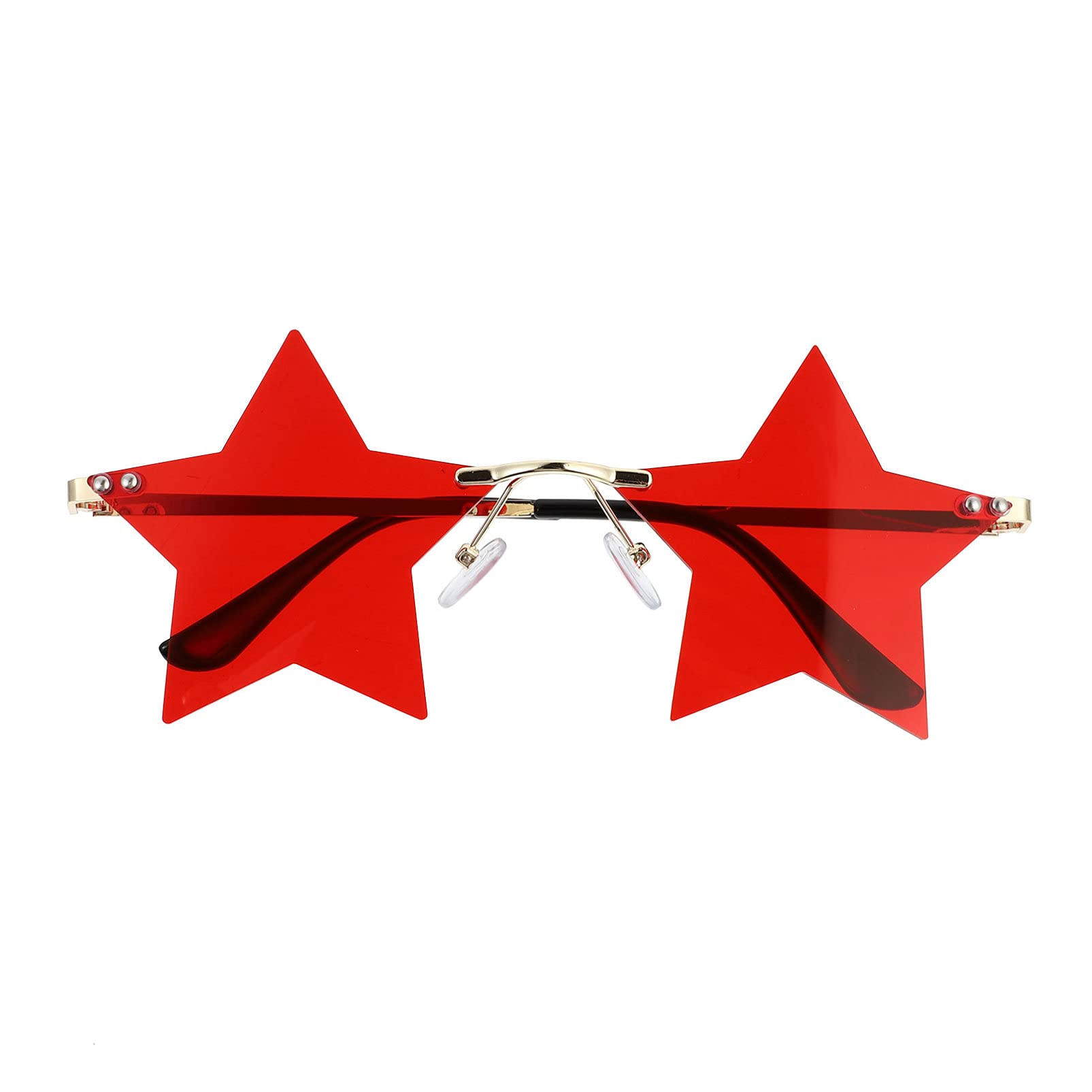 STOBOK Rimless Star Shape Sunglasses - Trendy Transparent Sun Glasses for Women & Men | UV Protection Fashion Eyewear for Halloween Parties, Cosplay, Photo Props & Everyday Wear - Cute Pentagram Design in Red