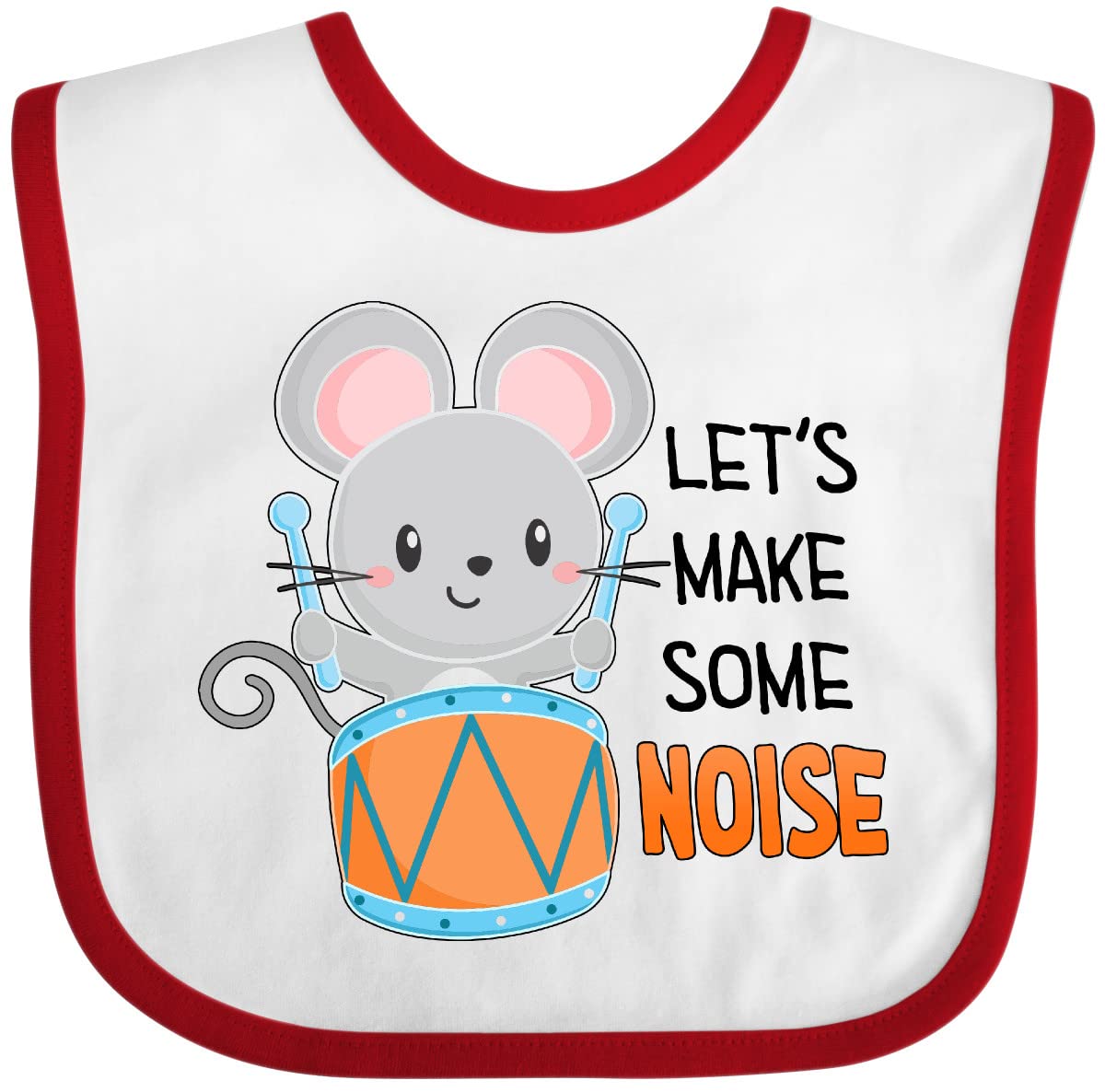 Inktastic Let's Make Some Noise Cute Mouse Drummer Baby Bib - Soft Cotton Drool Bib for Infants & Toddlers - Perfect for Feeding Time, Playtime & Photo Shoots