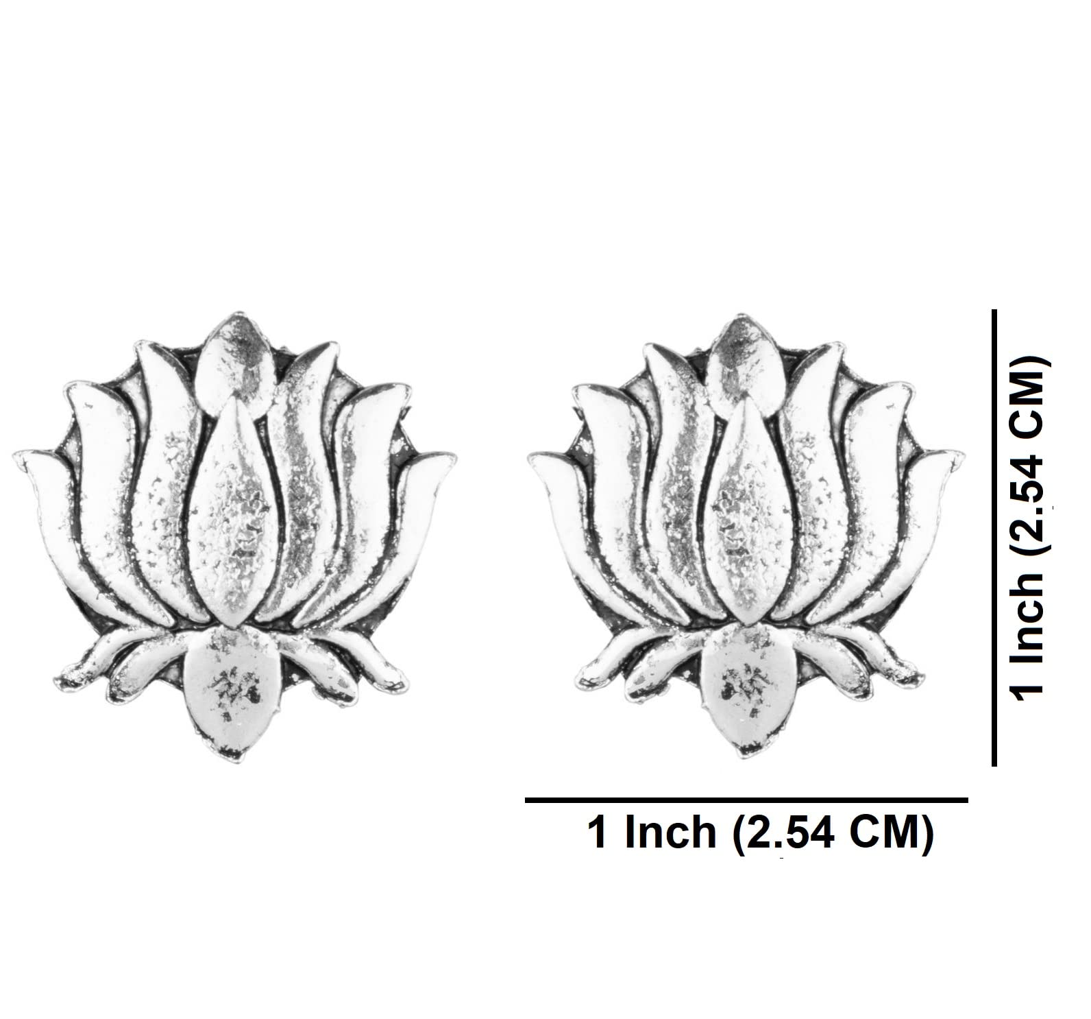 Oxidized Silver Earrings for Women – Boho Vintage Indian Lotus Stud Earrings Set, Antique Ethnic Jewelry | Perfect for Festivals, Weddings & Boho Fashion