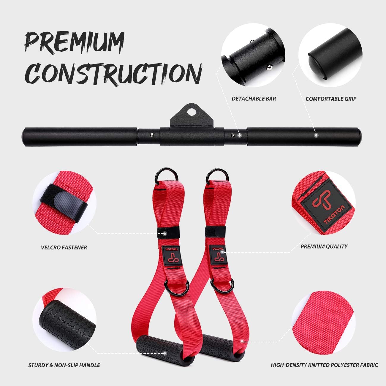 Red & Black Resistance Handles - Heavy Duty Exercise Bands for Home Gym, Strength Training, Physical Therapy & Rehabilitation Workouts