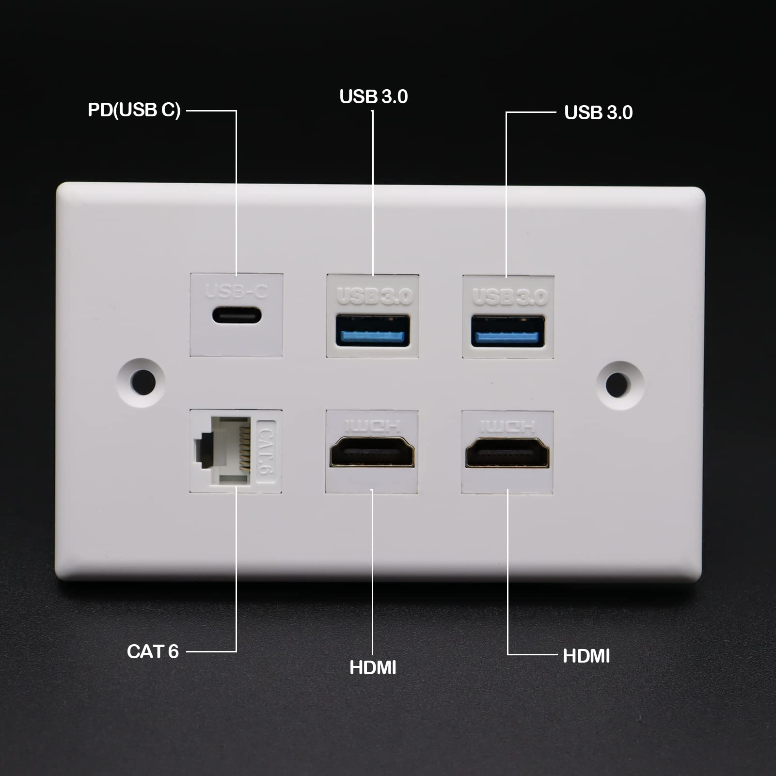 **Disscool USB C Wall Outlet - 2 USB 3.0 Ports, 2 HDMI 2.0, 1 Cat6 Ethernet, 1 USB Type C - White Wall Plate Included - Compatible with iPhone & Samsung - Perfect for Home, Office & Hotel Charging**