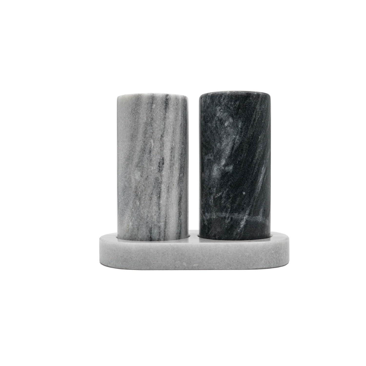 Premium Marble Salt and Pepper Shaker Set - Elegant Black & White Natural Marble with Matching Tray, Silicone Lids & Cleaning Brush - Luxury Kitchen Decor & Housewarming Gift for Dining Table, Kitchen Counter, and Wedding Registry