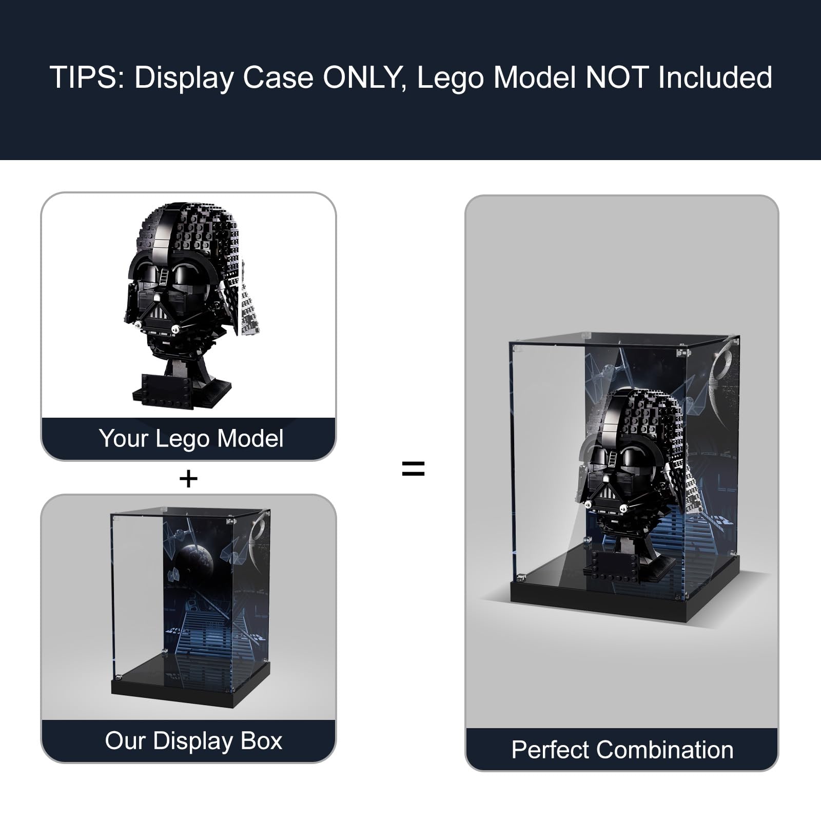 Custom Acrylic Display Case for LEGO 75304 Star Wars Darth Vader Helmet - Clear Protective Box with Base & Painted Background for Black Head Building Block Model (Box Only, No Model Included) - Perfect for Collectors & Home Office Decor