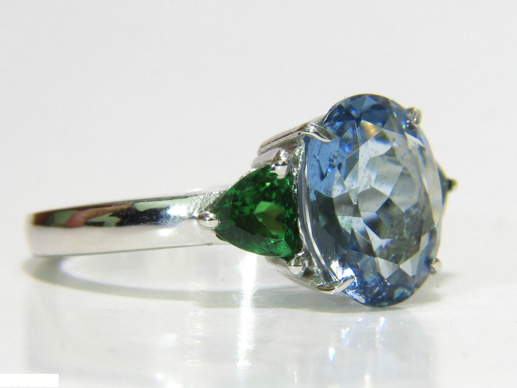 3.98CT Natural Aquamarine Tsavorite Ring in 14K Gold - Elegant Modern Jewelry for Women, Perfect for Weddings, Anniversaries & Special Occasions