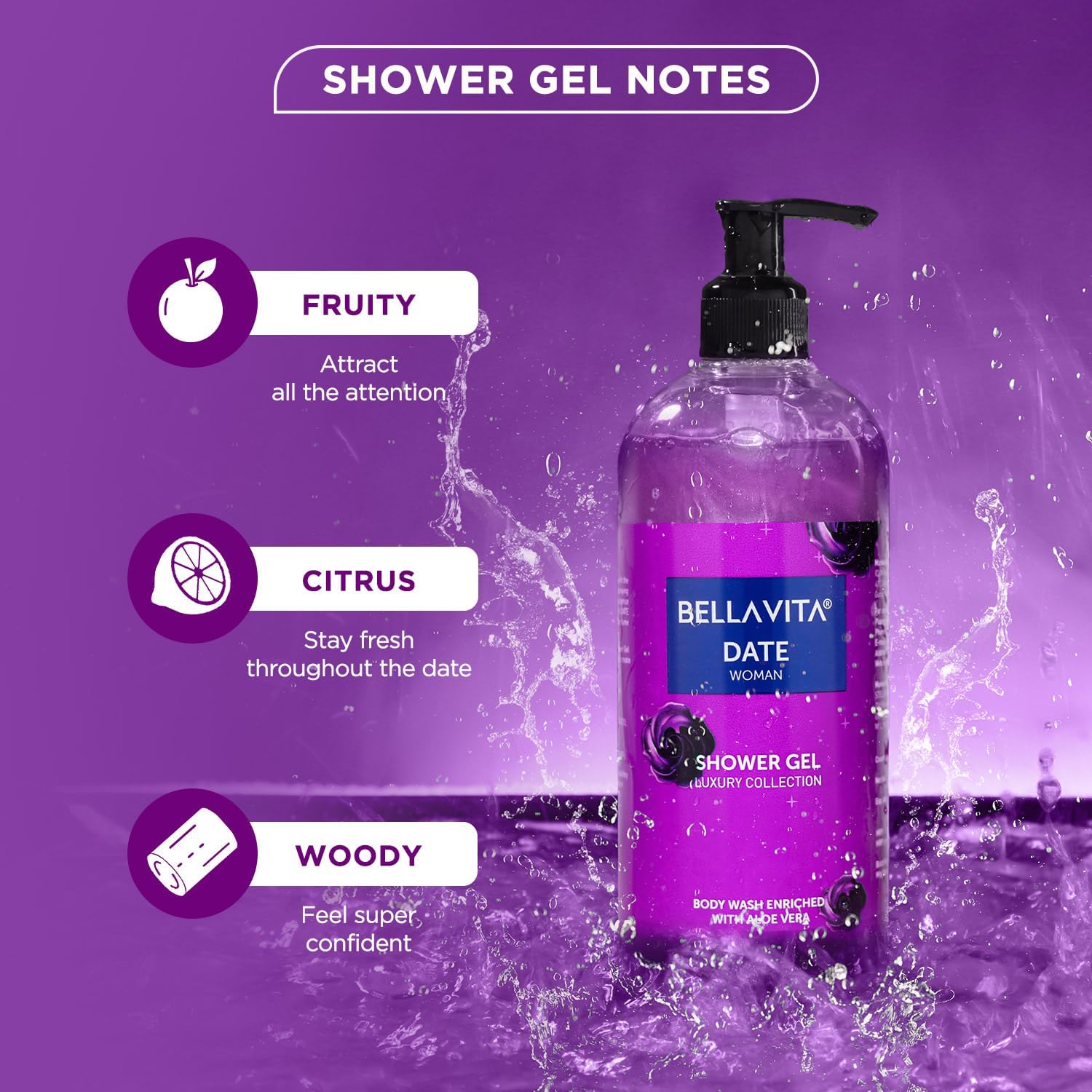 BVita Luxury Date Woman Body Wash - Refreshing Shower Gel for Deep Cleansing, Hydration & Moisturizing with Aloe Vera (500ml) | Softens & Smoothens Skin | Perfect for Daily Shower, Spa Day & Self-Care Routine