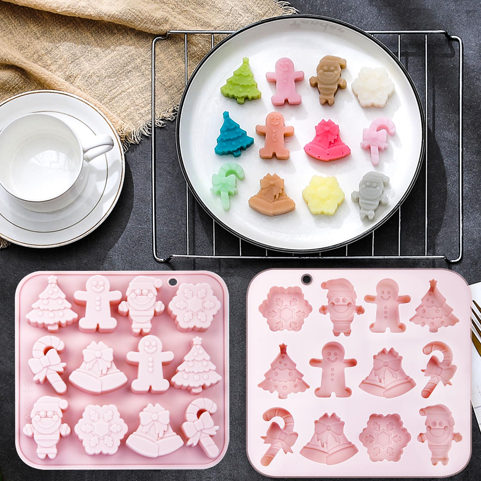 3 Pack Christmas Silicone Baking Molds - Santa, Tree, Snowman Cookie & Candy Molds for Chocolate, Gummies, Jello, Soap, Candle Making | Holiday Baking & DIY Crafts Gift Idea