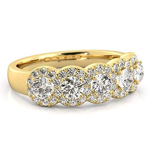 5 Stone Halo Diamond Ring - 14K Gold Anniversary & Wedding Band, Half Eternity Ring for Women - Perfect for Engagement, Proposal, Anniversary Gifts & Special Occasions