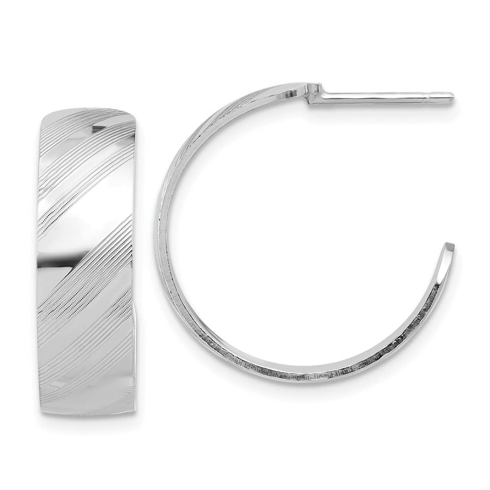 Sterling Silver Etched Stripe Hoop Earrings - 0.88 Inch Diameter, Hypoallergenic & Tarnish Resistant - Perfect for Everyday Wear, Parties & Gifts