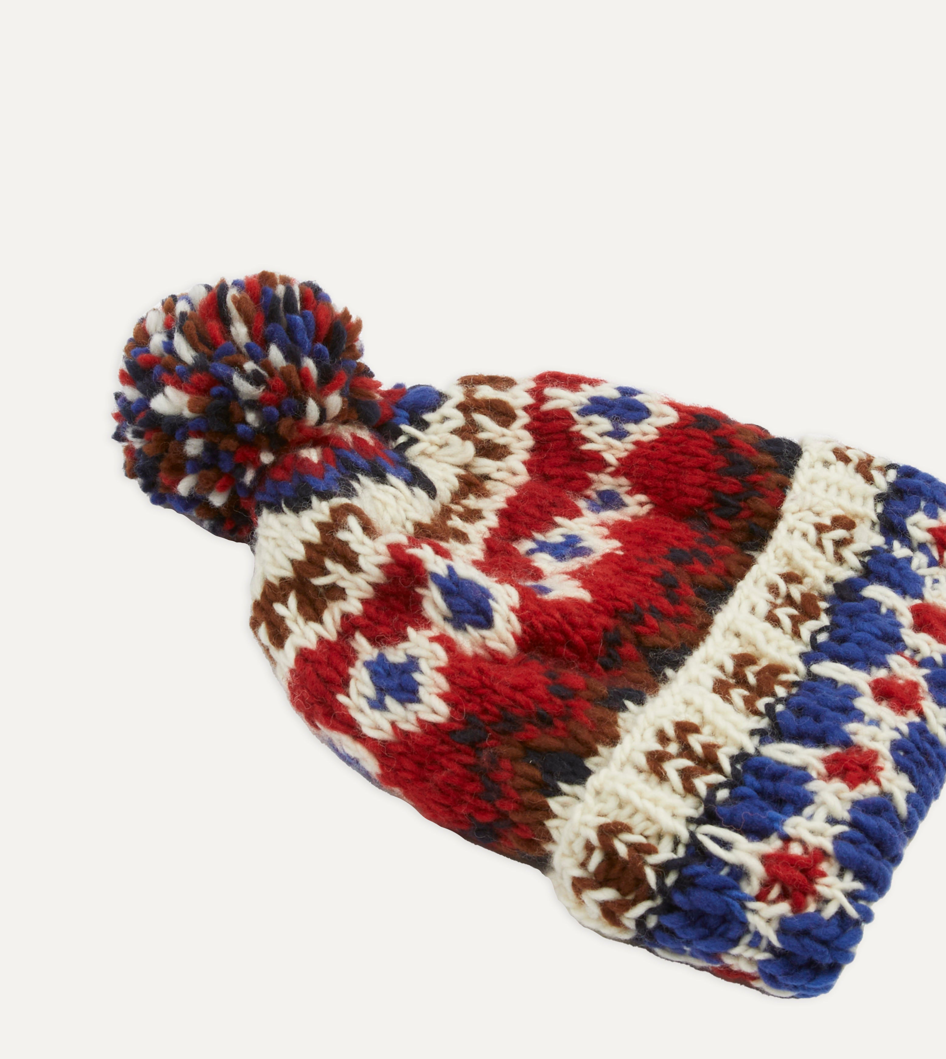 Drake's Ecru Fairisle Merino Wool Knit Cap - Warm Winter Beanie for Men & Women - Perfect for Skiing, Hiking and Outdoor Activities