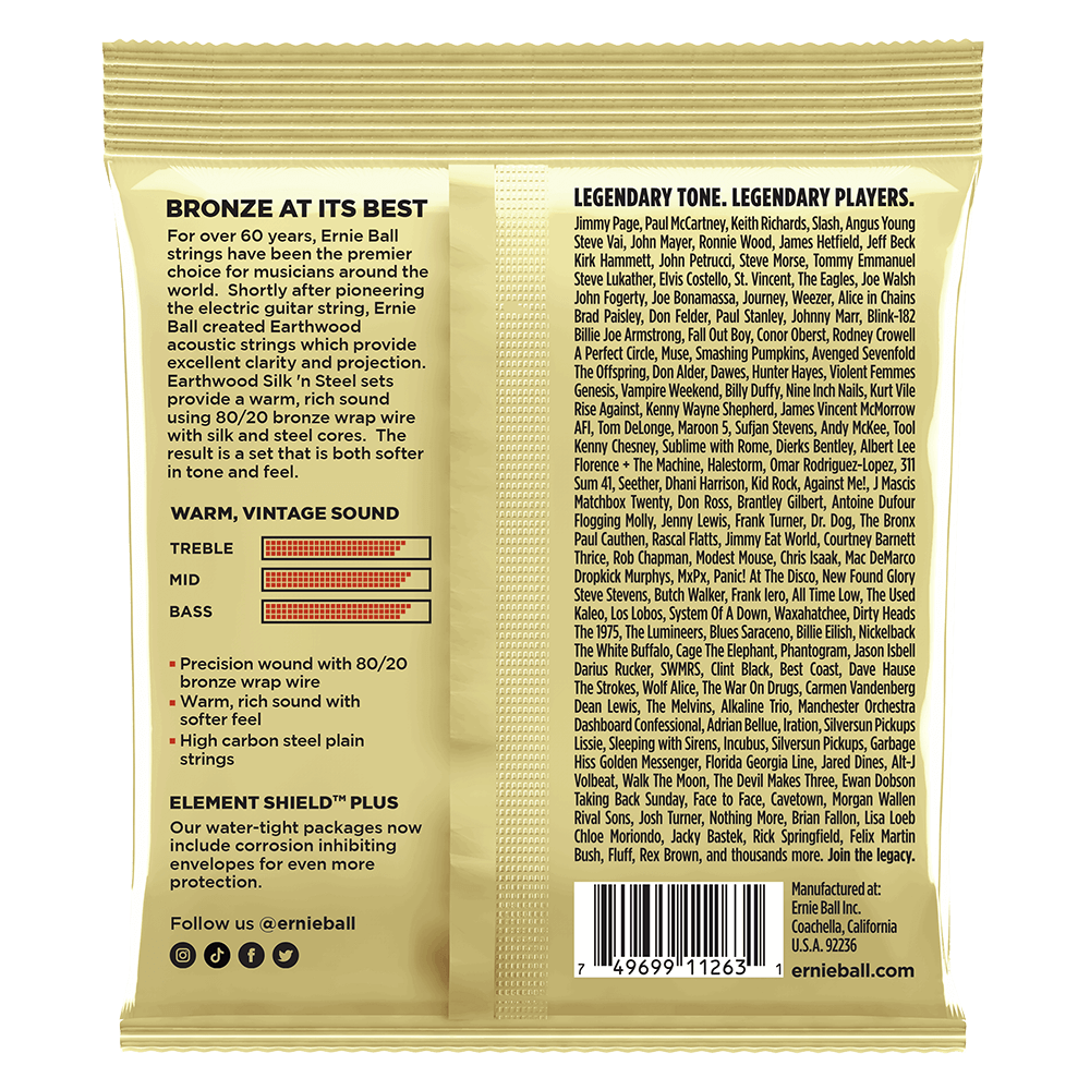 Ernie Ball Earthwood Silk & Steel Extra Soft Acoustic Guitar Strings (10-50) - 3 Pack | Bronze Wound for Warm Tone & Smooth Playability - Perfect for Fingerstyle & Light Strumming