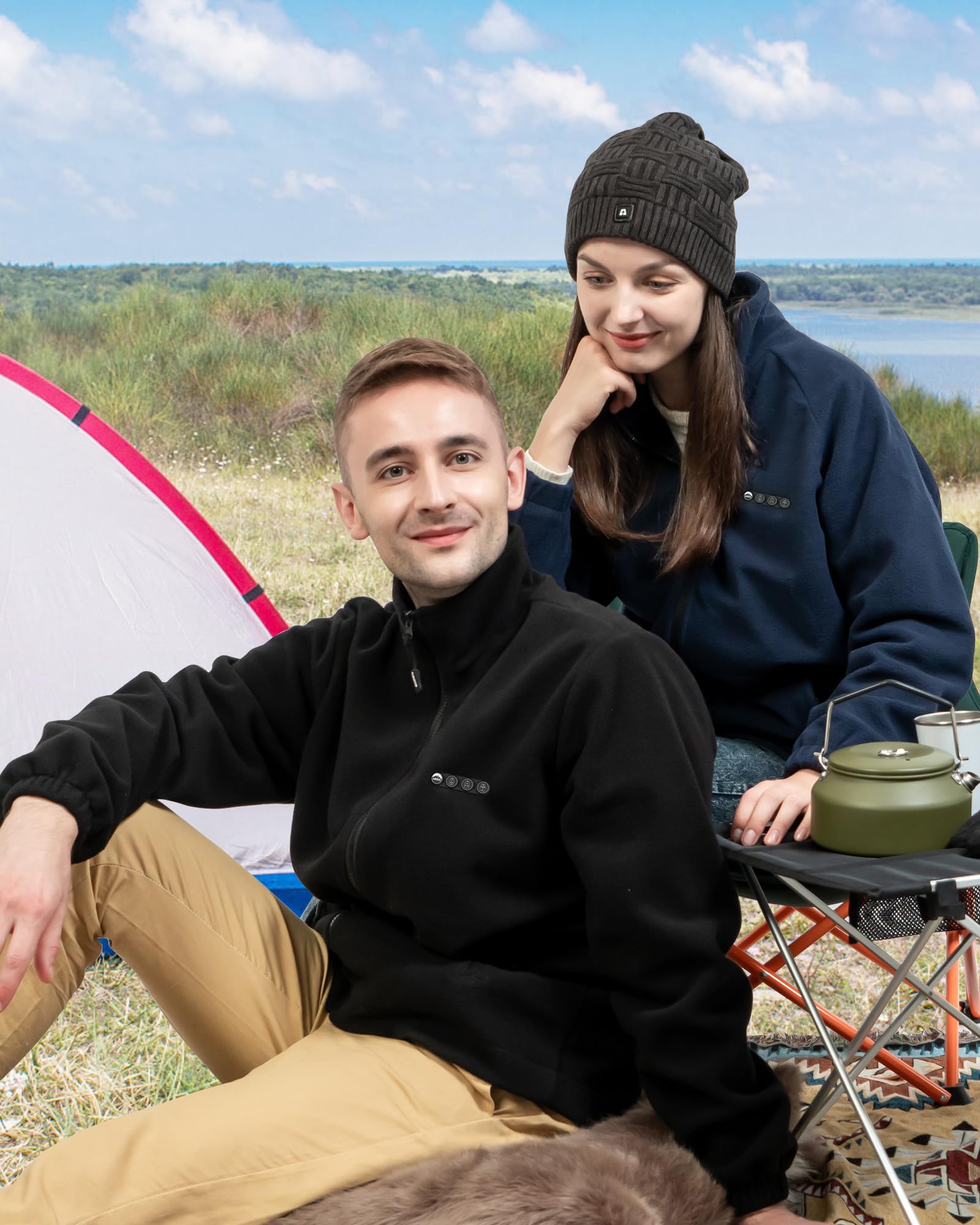 ARRIS Men's Heated Fleece Jacket with Rechargeable Battery - Electric Winter Coat with Full Zip & Hand Warmers for Outdoor Activities, Hunting, Skiing & Cold Weather