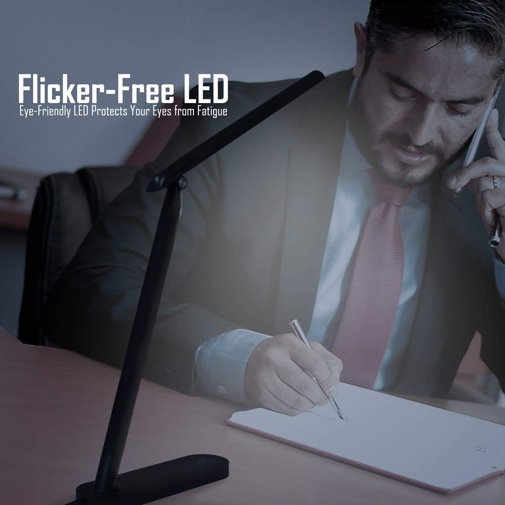 AULTRA LED Desk Lamp with Touch Control - Adjustable Brightness for Home Office, Study, Reading & Bedroom - Black Modern Task Light for Desk, Nightstand & Standing Desk Workspaces