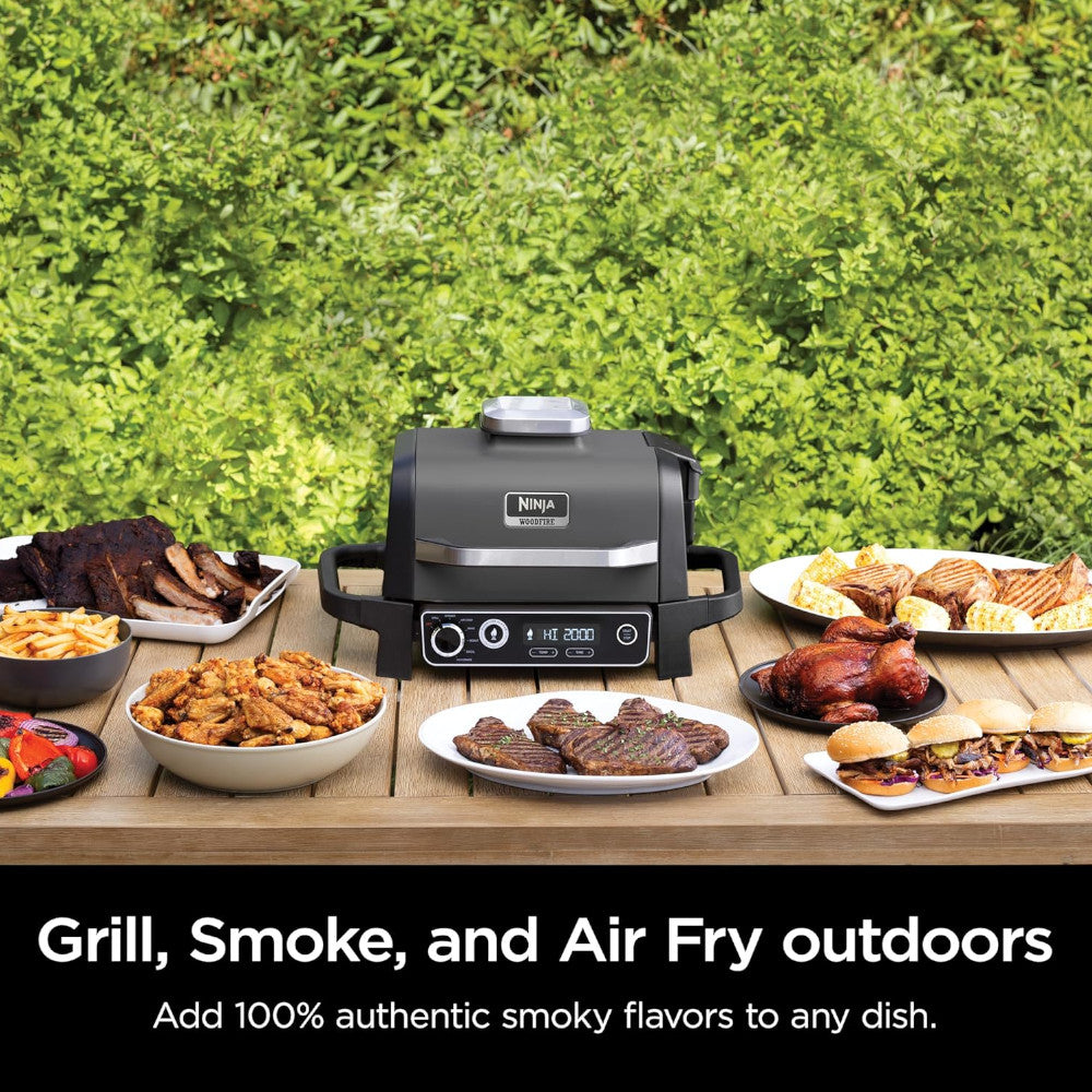 Ninja OG701 Woodfire Outdoor Grill - 7-in-1 Master Grill & BBQ Smoker with Home Essentials Warranty | Perfect for Backyard BBQs, Camping & Outdoor Cooking